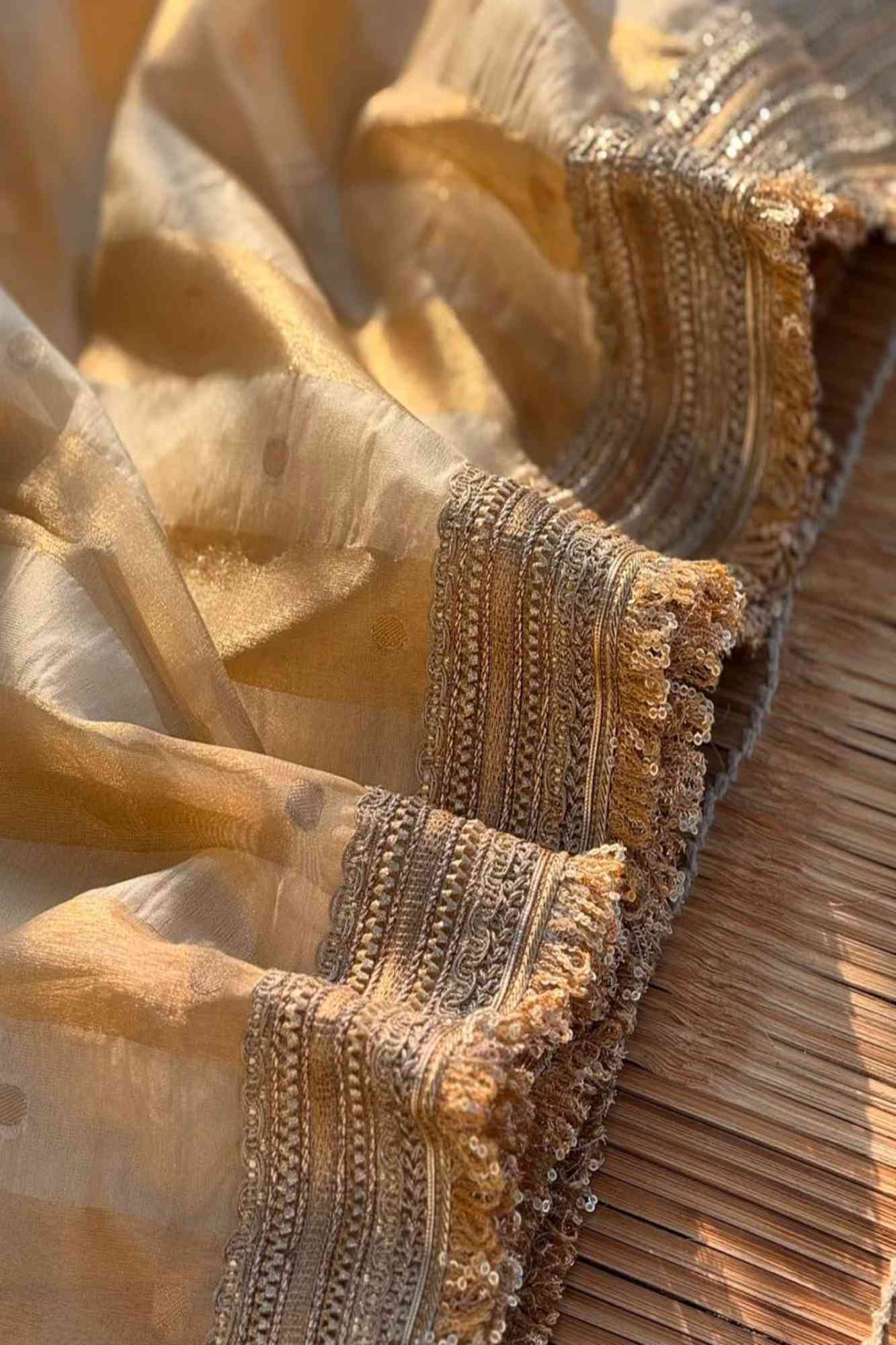 Tissue Silk Saree with Golden strips Ready to wear Saree