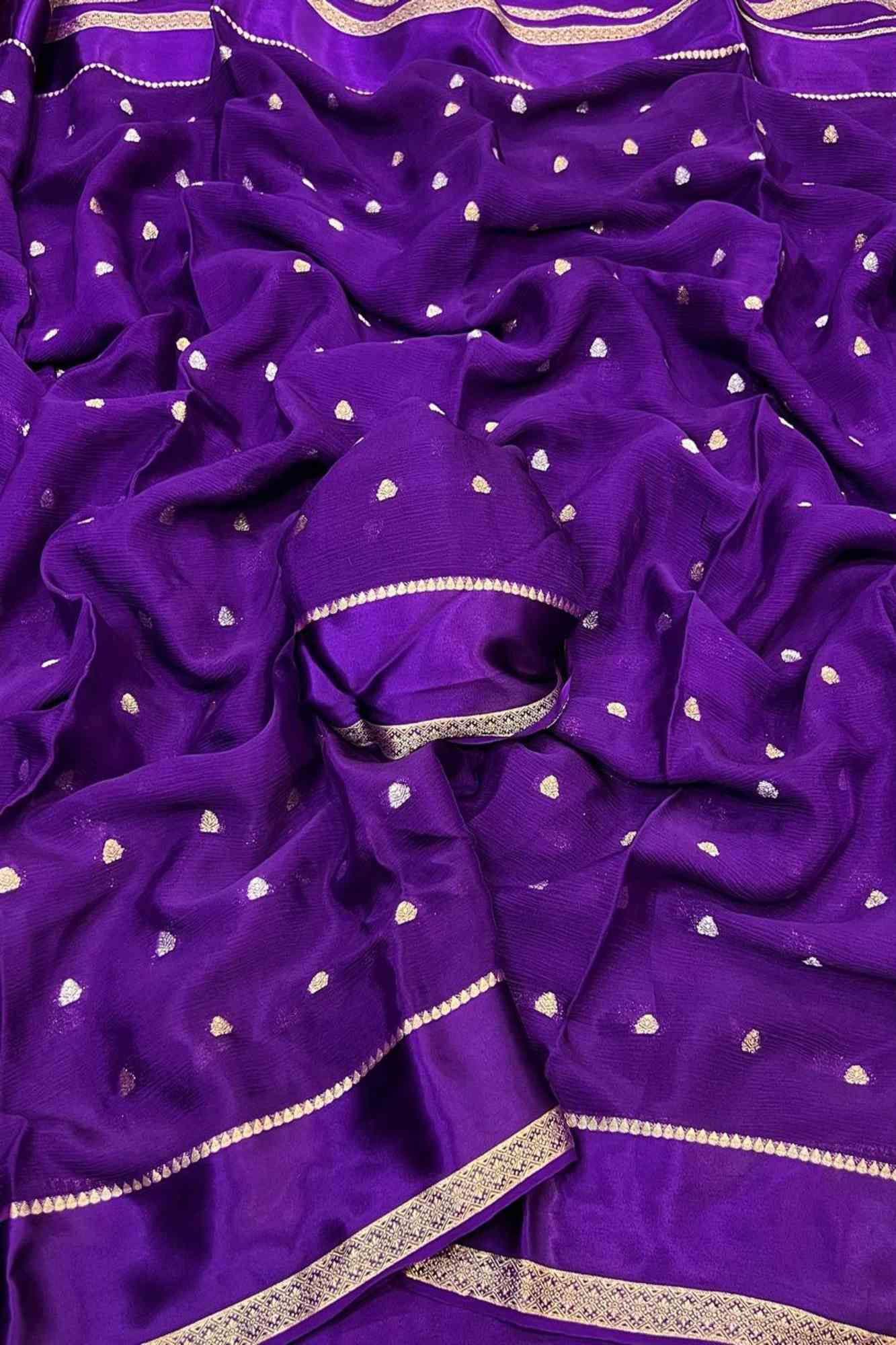 Purple Viscose Chinon Georgette Ready To Wear Saree