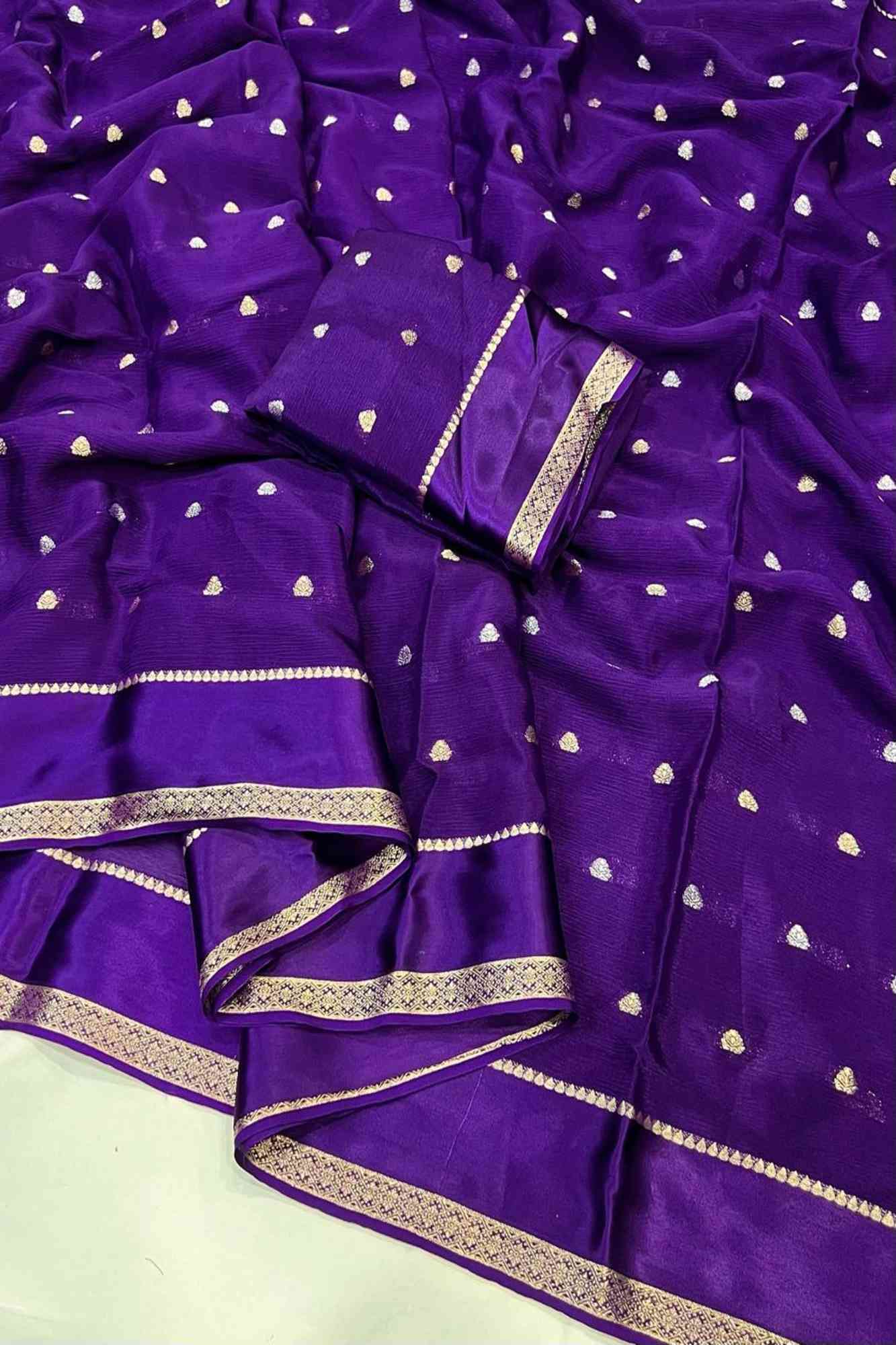 Purple Viscose Chinon Georgette Ready To Wear Saree