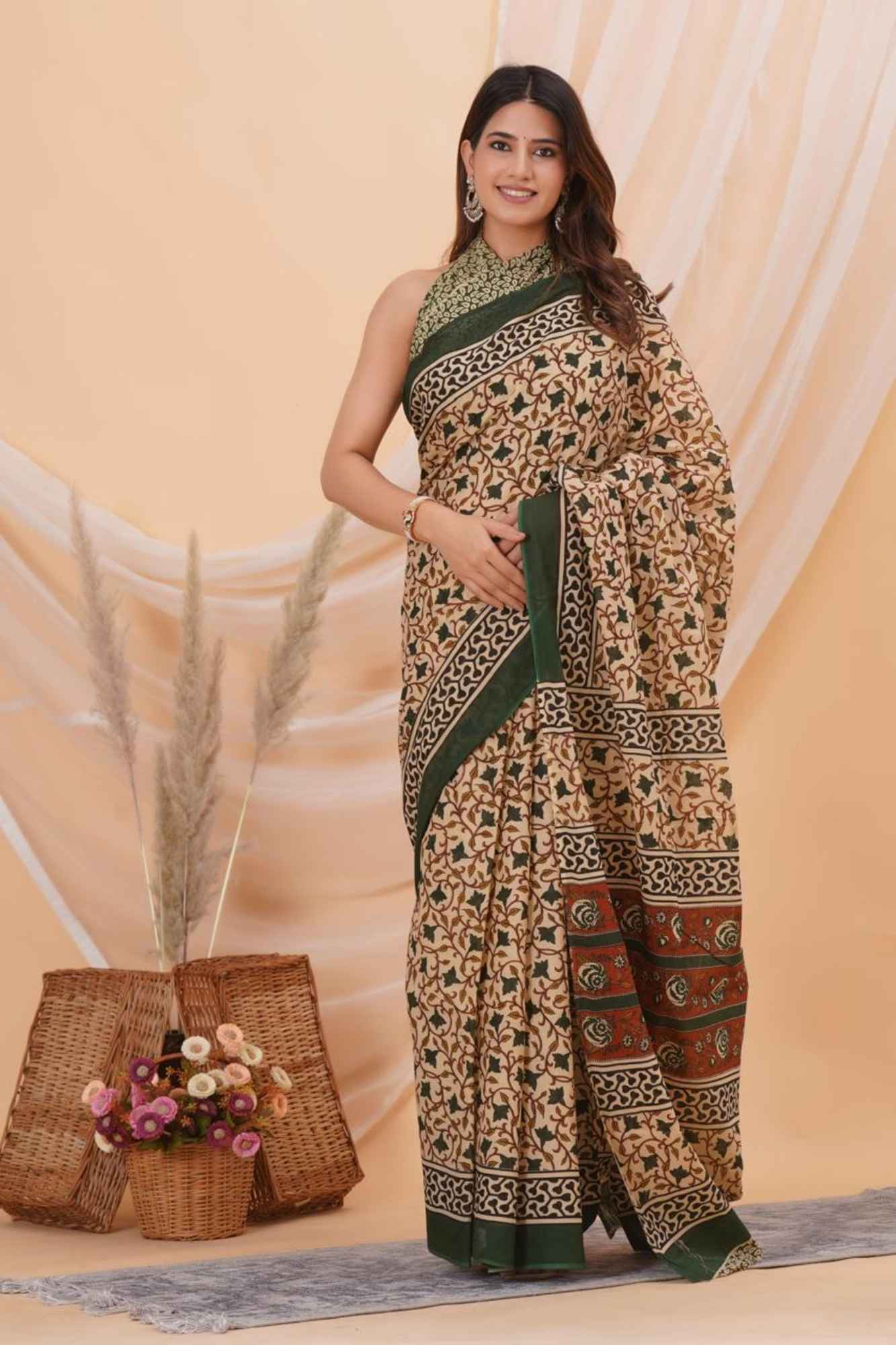 Mulmul Cotton with Traditional Pallu Ready to Wear Saree