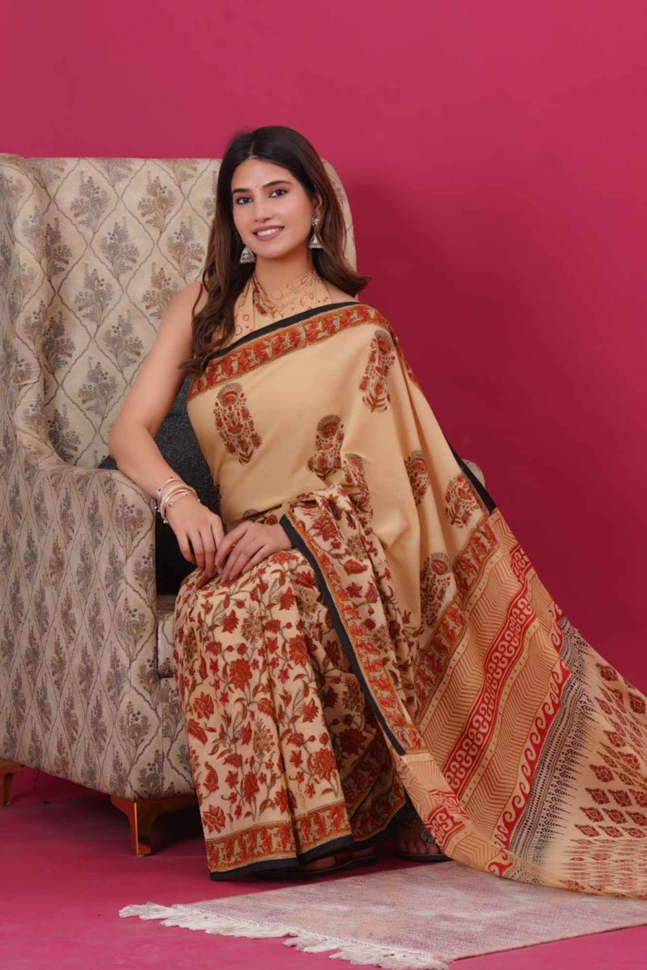 Mulmul Cotton with Hand Block Print Ready to Wear Saree