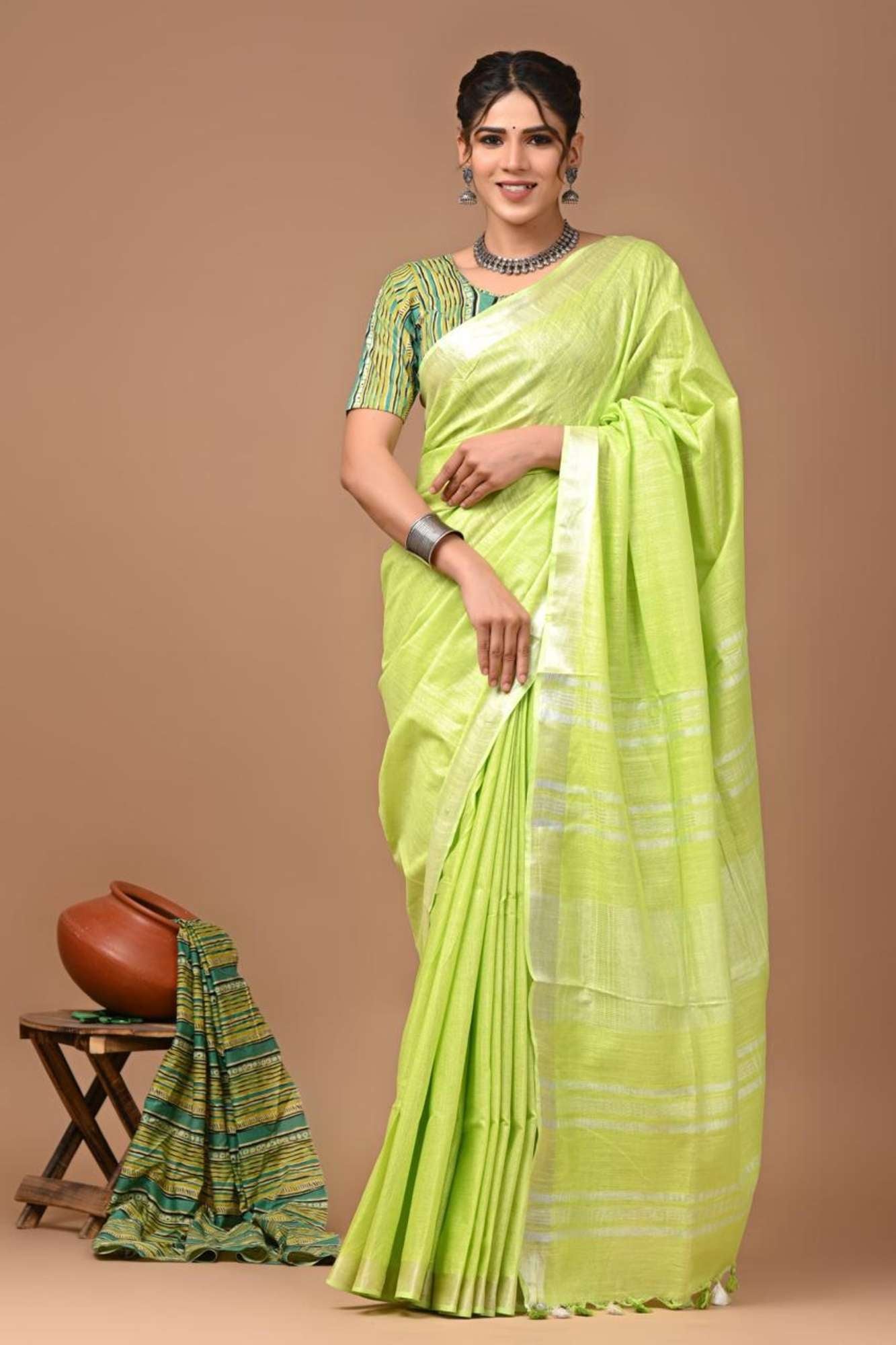 Linen Cotton with Traditional Hand Weaving Ready to Wear Saree