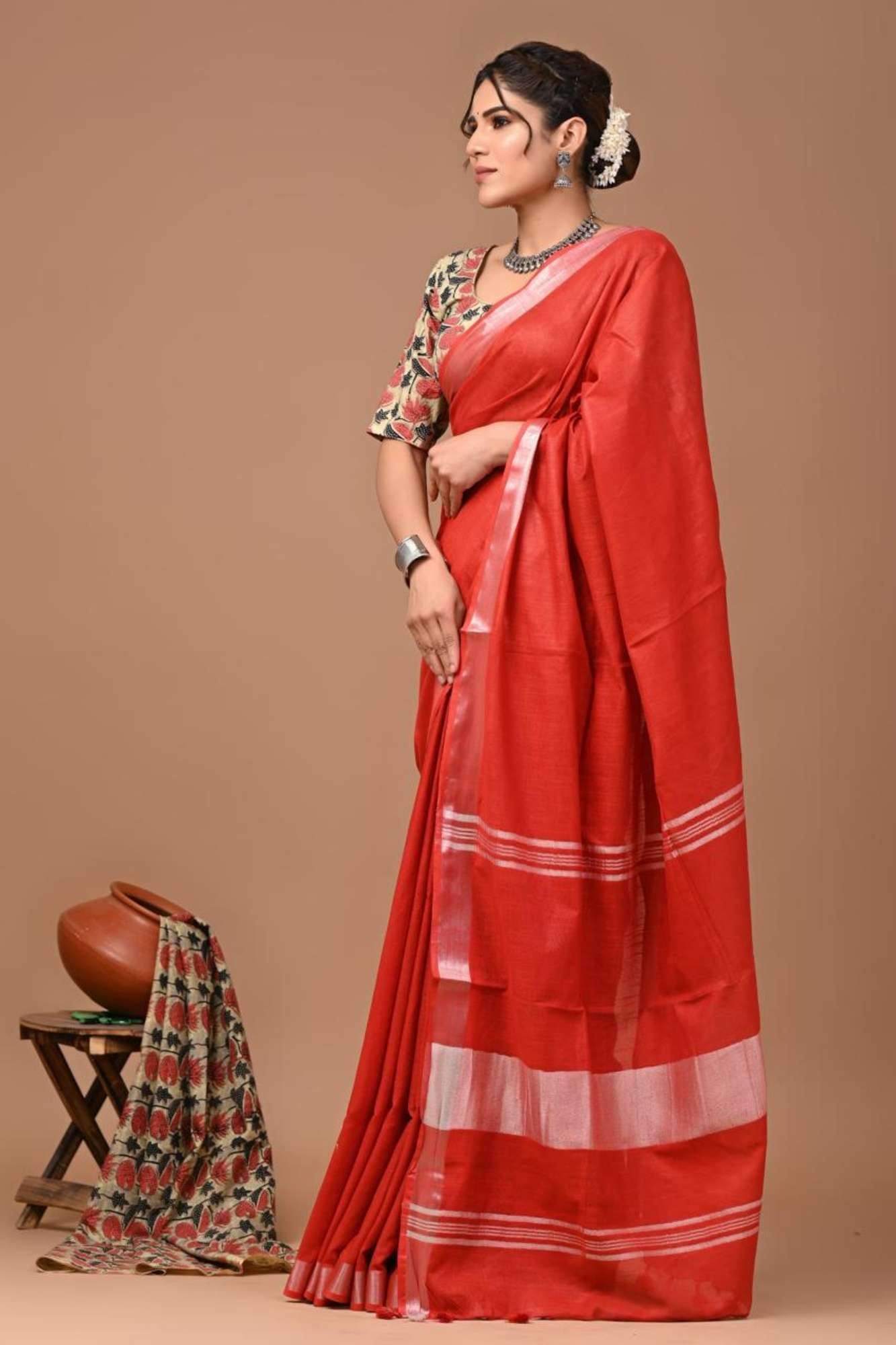 Gajari linen prestitched saree