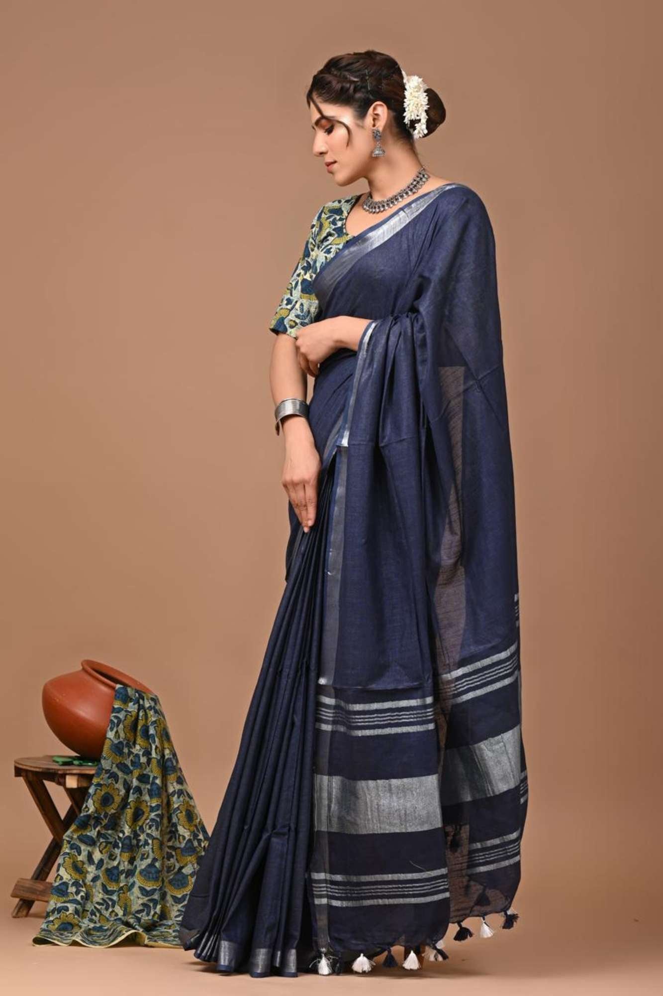 Traditional Linen Cotton Ready to wear Saree
