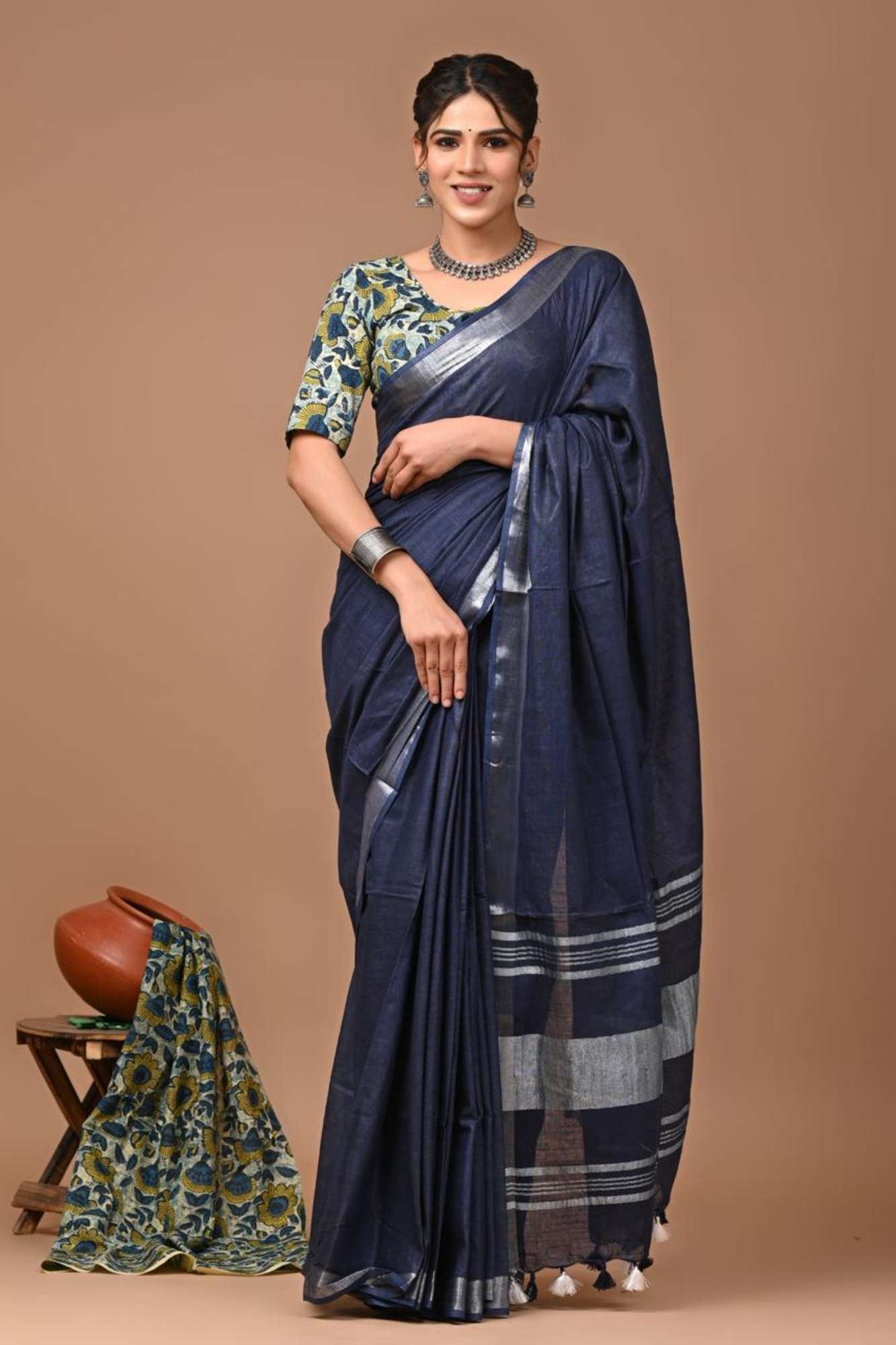 Traditional Linen Cotton Ready to wear Saree
