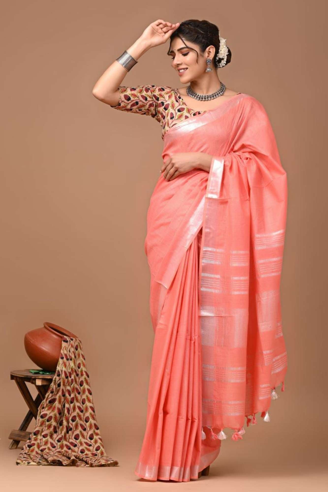 Elegant Linen Cotton Ready to Wear Saree