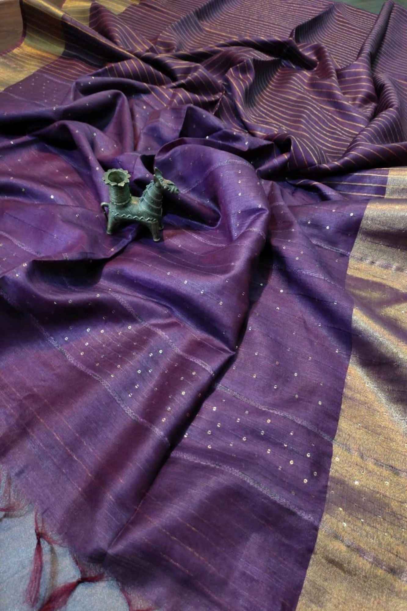 Purple Kota Silk with Overall Sequins Work Ready to wear Saree