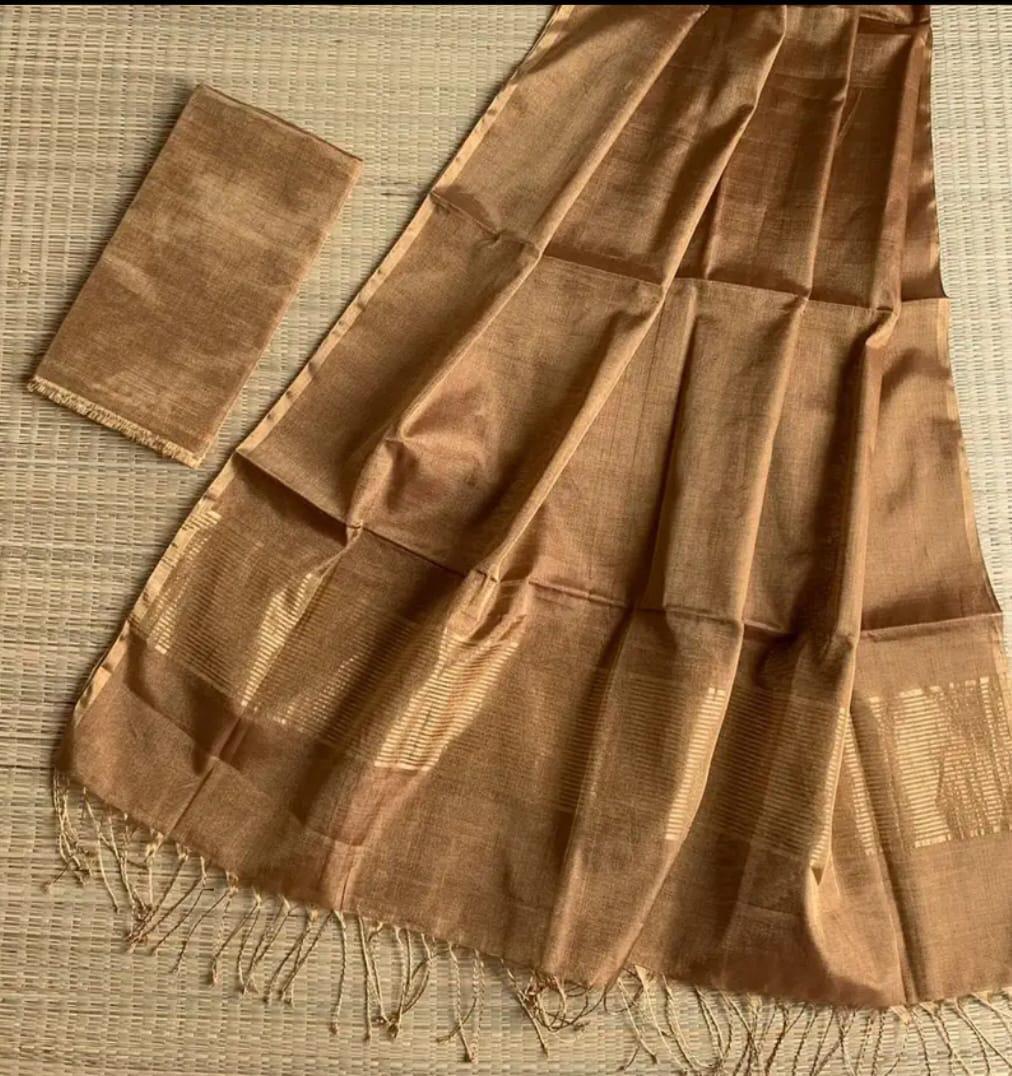 Tissue Linen With Jamdani weaving & Zari Border Border Ready To Wear Saree