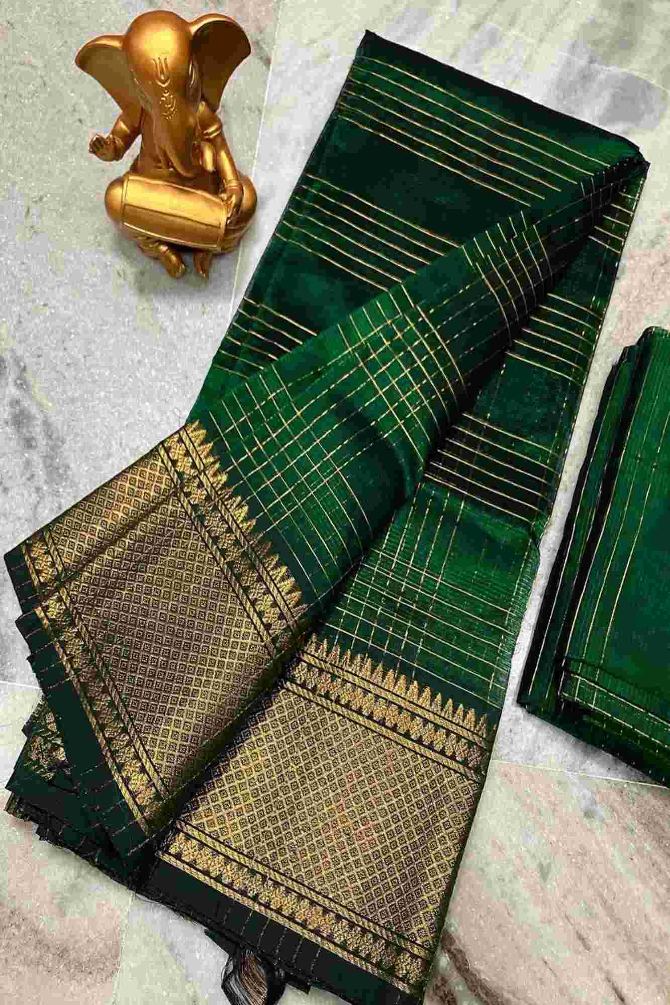 Green Mangalagiri Pattu with Copper Zari Weave Ready to wear Saree