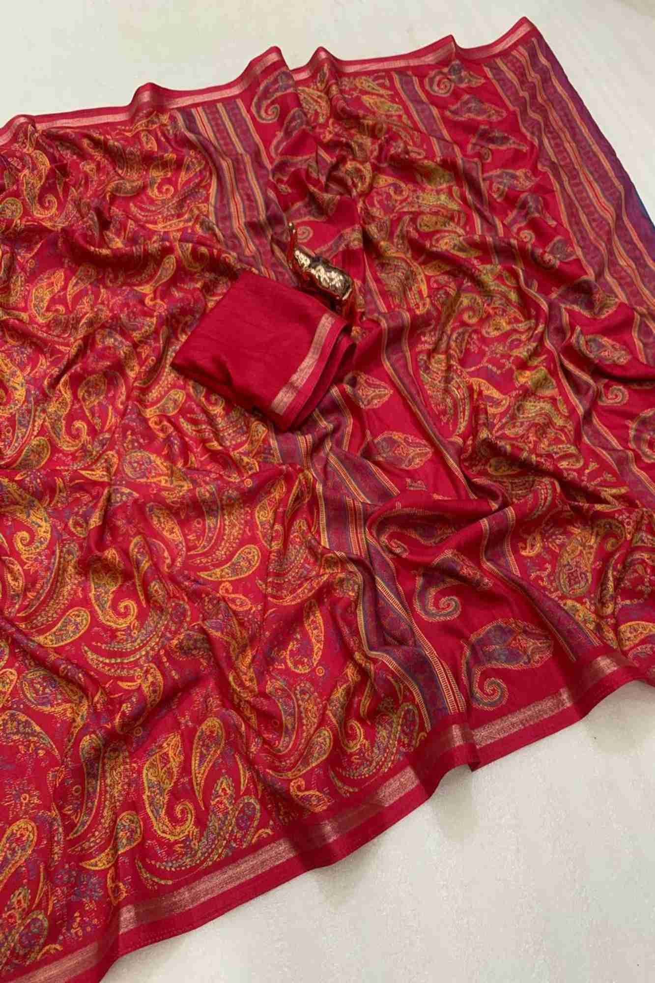 Kashmiri Pashmina intricate print ready to wear saree