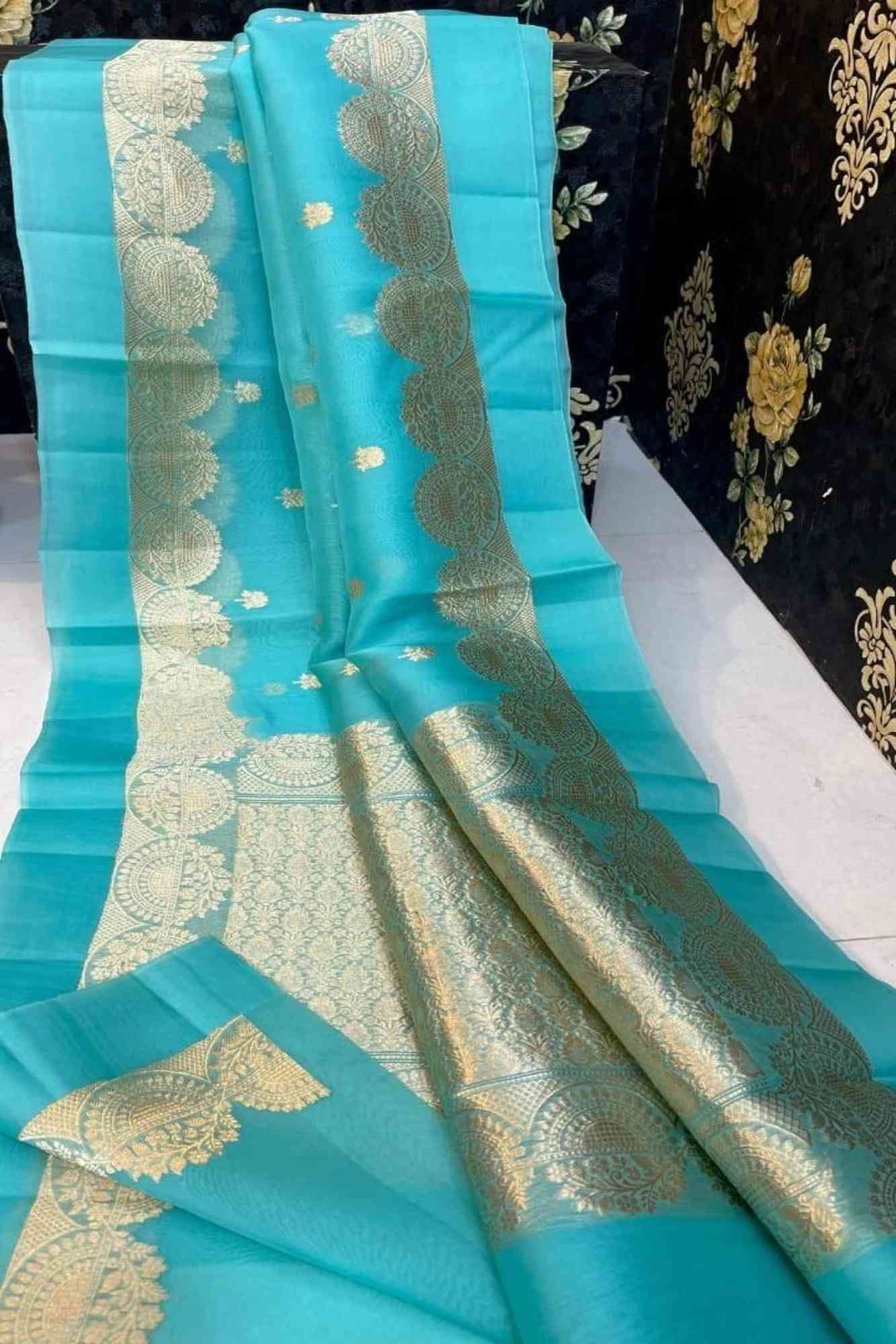 Organza Silk Banarasi Inspired with Golden Zari Weaving Ready To Wear Saree
