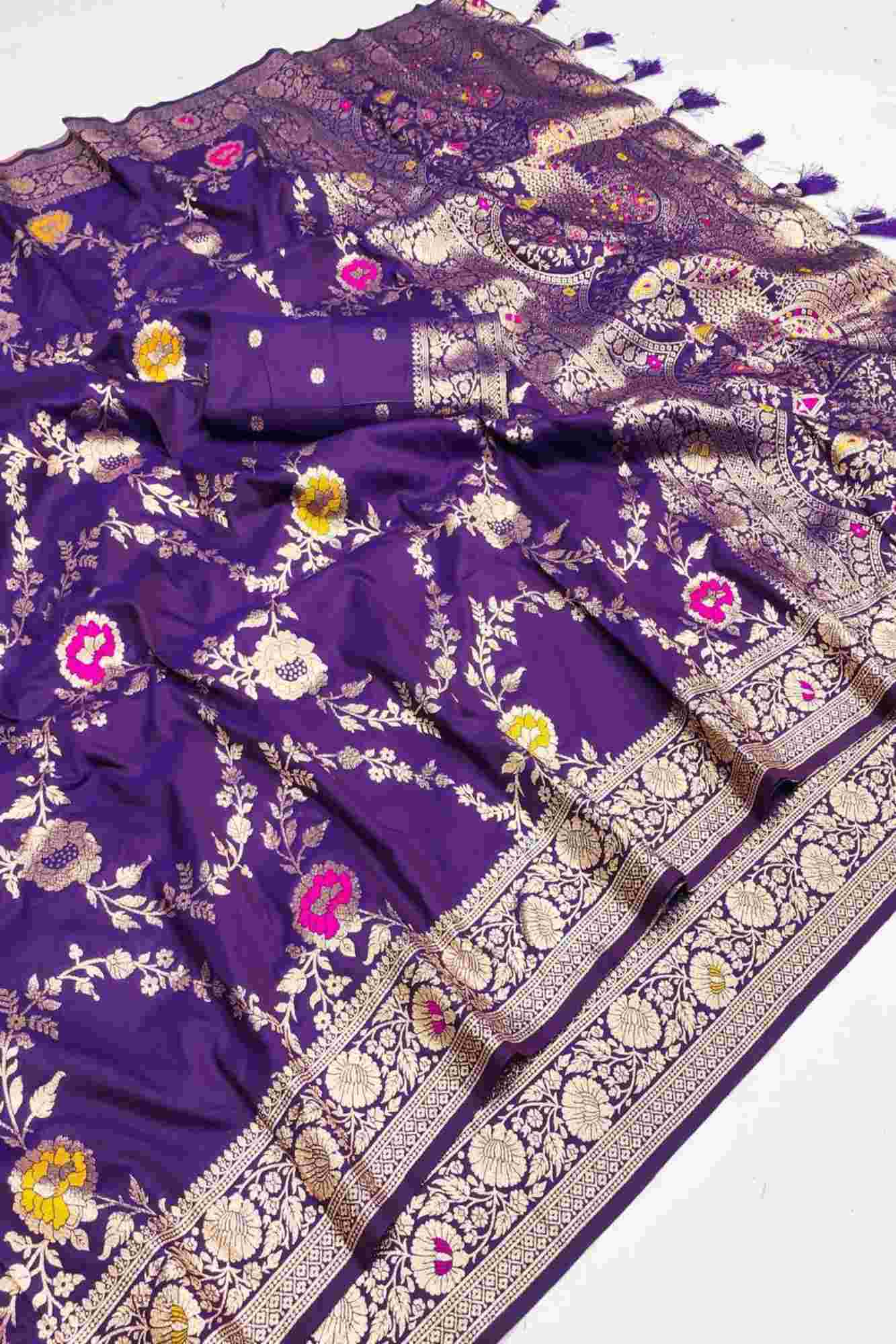 Soft Silk Banarasi inspired with Allover Meenakari Zari Weave Ready to wear Saree