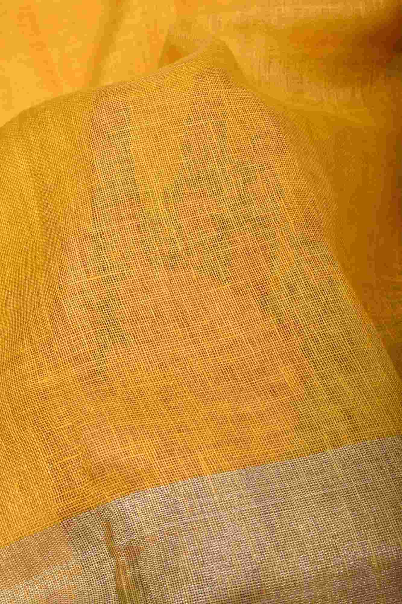 Yellow and Bright Pink Wide Border Linen by Linen Ready to wear Saree