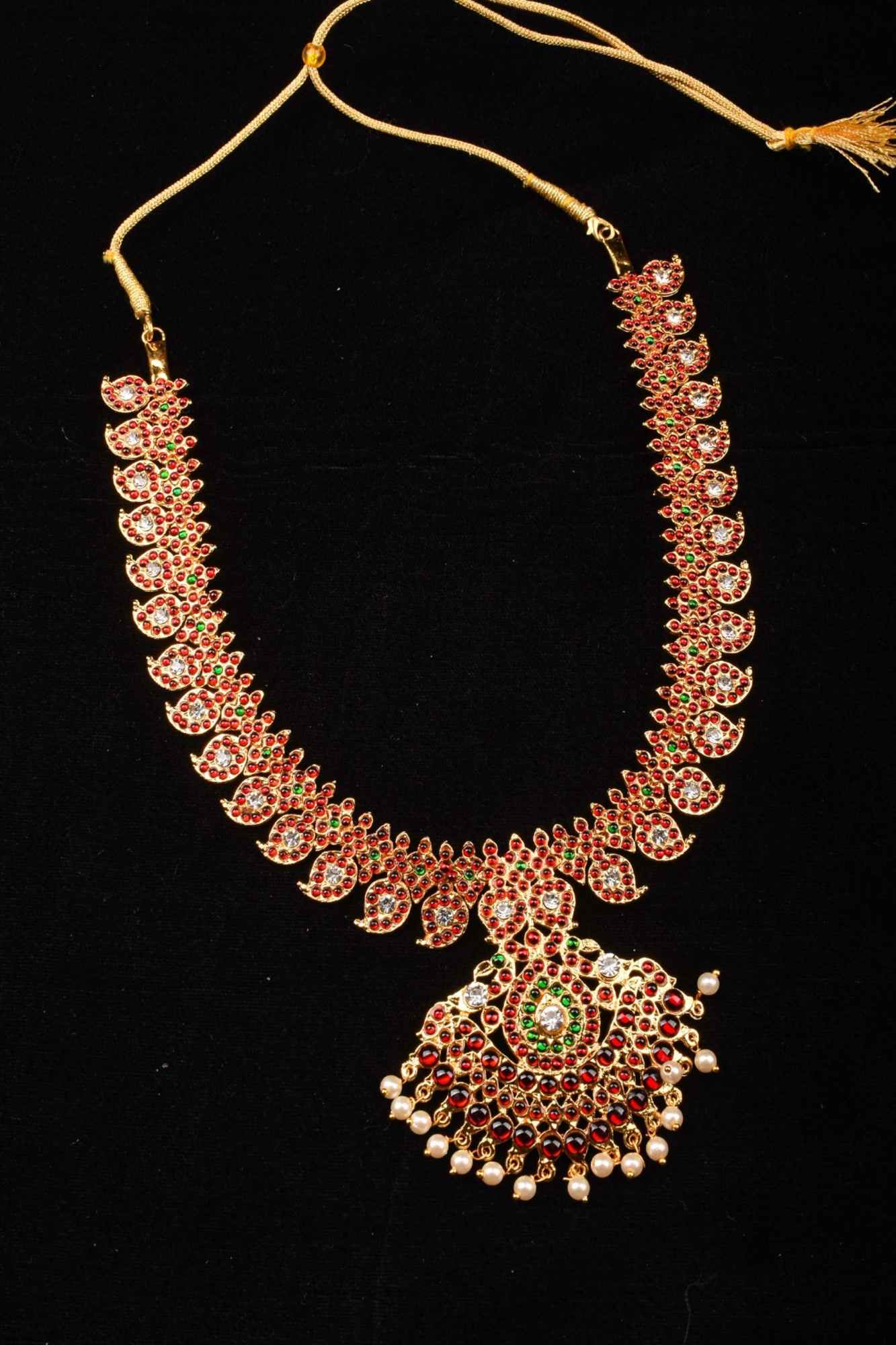 Temple Jewelry Exquisite Jadau Mango Design Kundan Stone Necklace