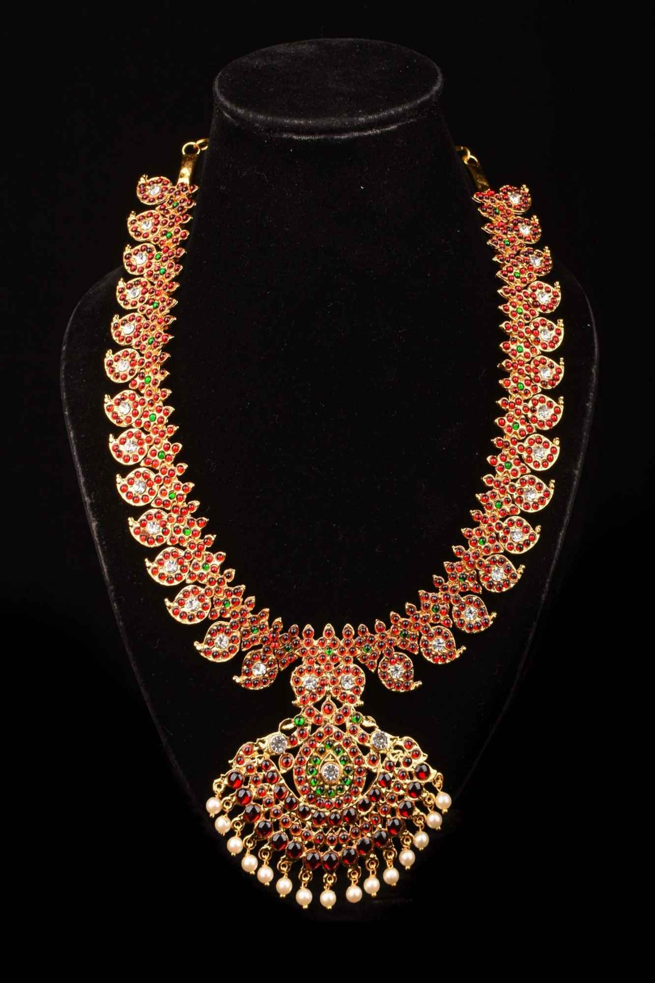 Temple Jewelry Exquisite Jadau Mango Design Kundan Stone Necklace