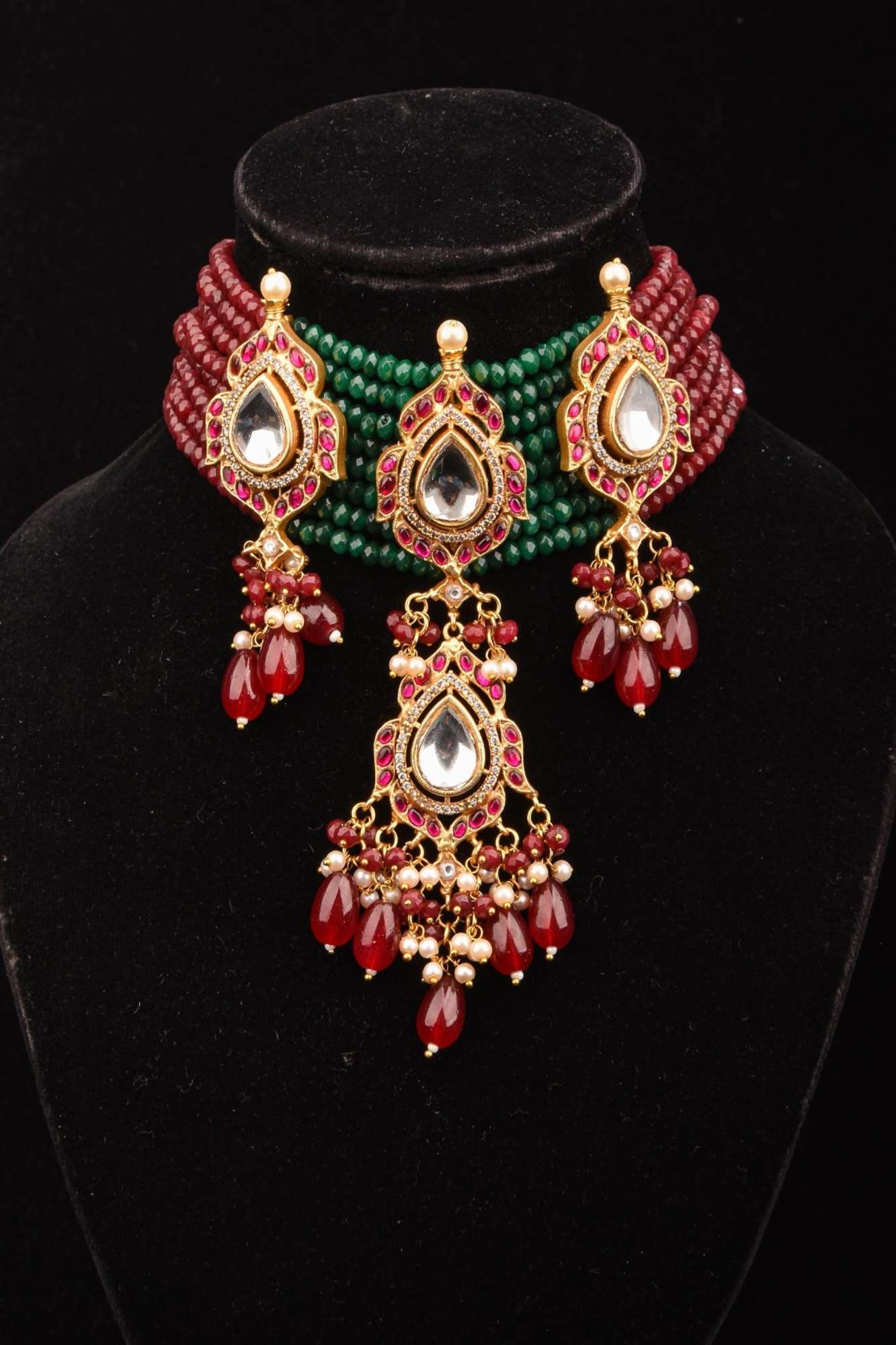 Antique Jadau multistrand Choker with floral Units, No earrings