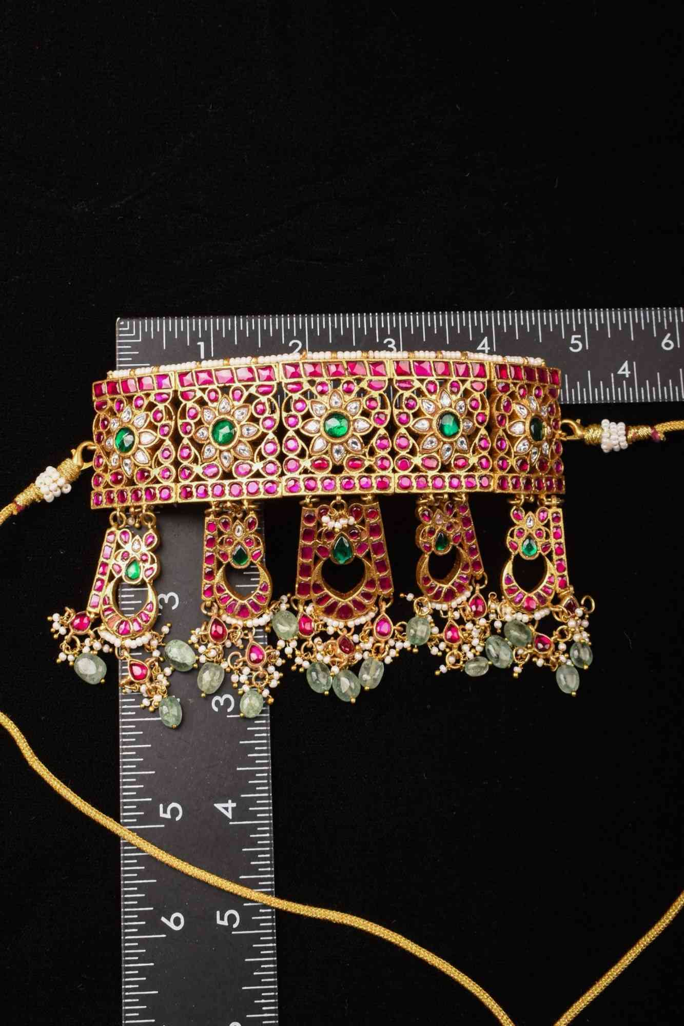Regal Blossoms: Layered Raajwadi Choker with Jadau Floral Design (No Earrings)