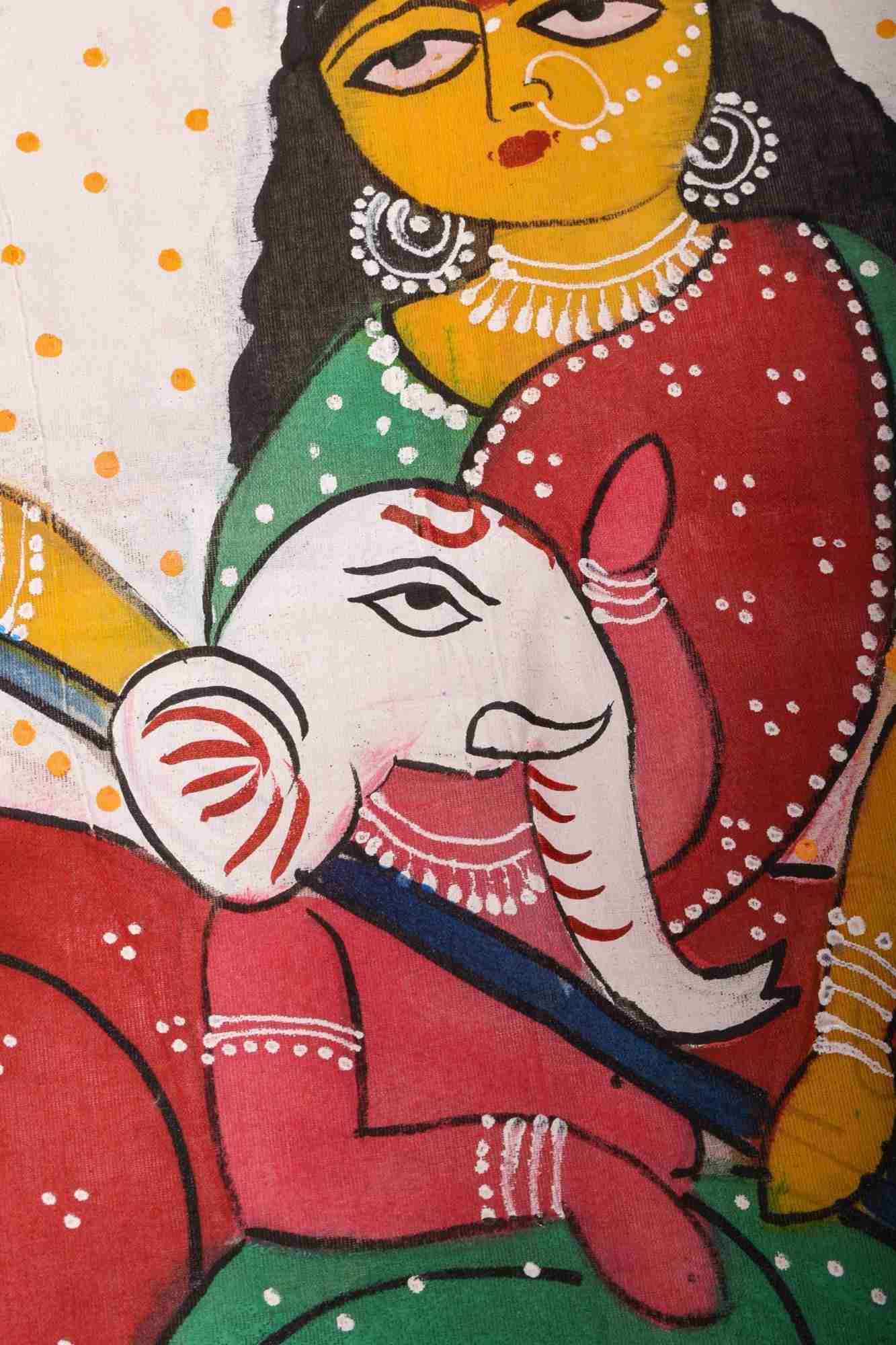 Cotton Saree with Handpainted Parvathy and Ganesha on Boat, Saree only, Ready to wear saree