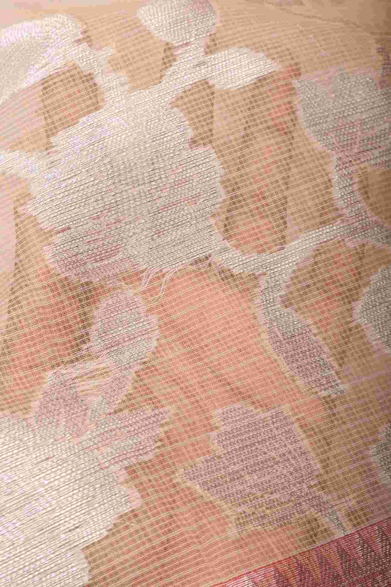 Unique Banarasi Meenakari Semi Kora Silk Saree in Beige with Silver Tone Zari & Floral Jaal Ready to wear saree