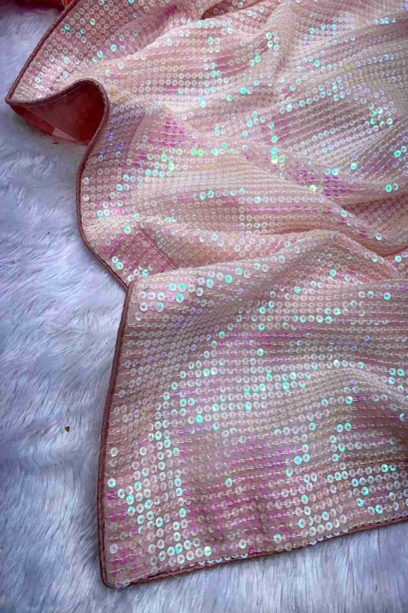 Bollywood celebrity inspired Pink Georgette with Glam Sequin Work Ready To Wear Saree