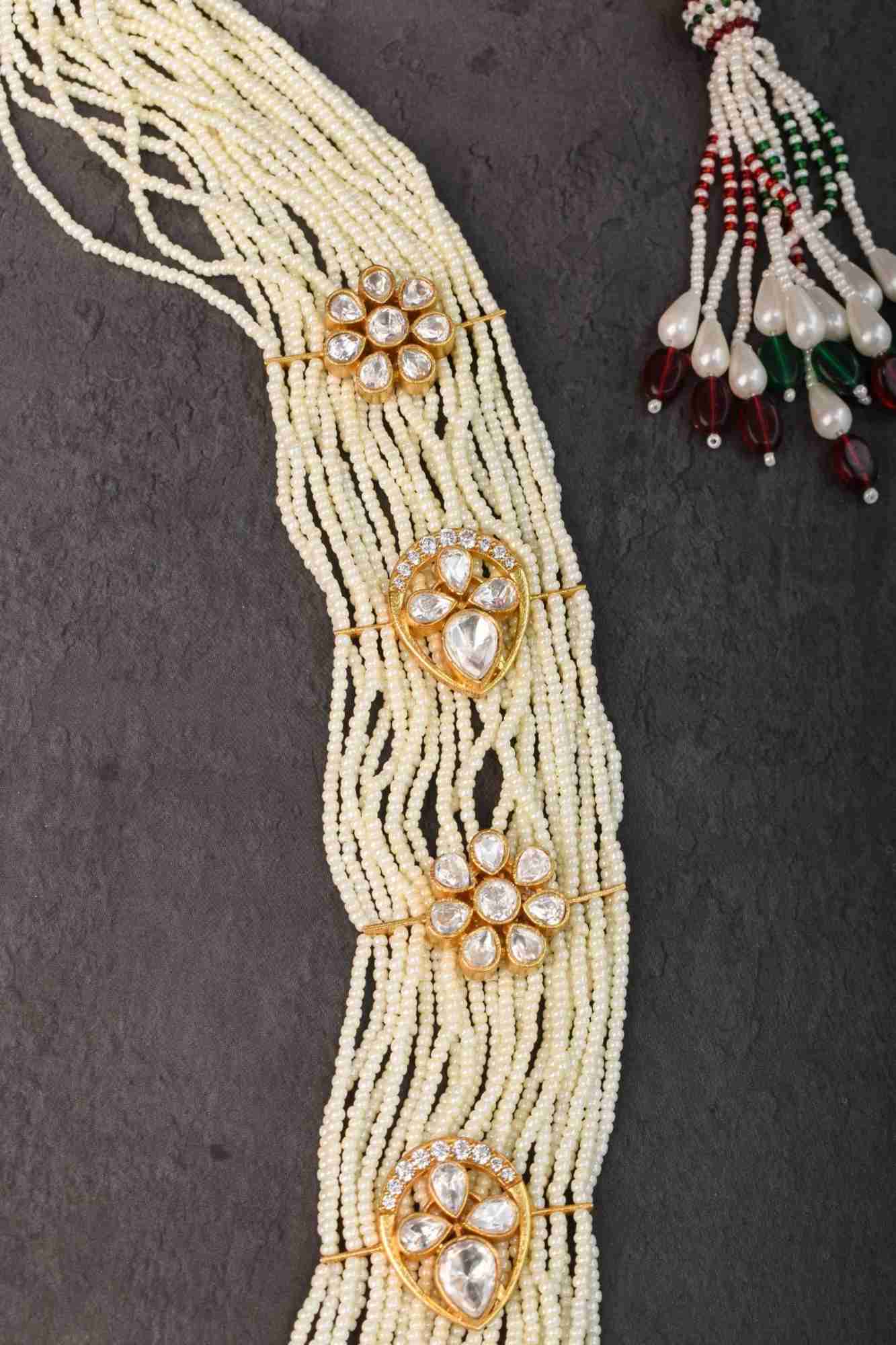 Floral Unit on Multistrand Haar Necklace set in white