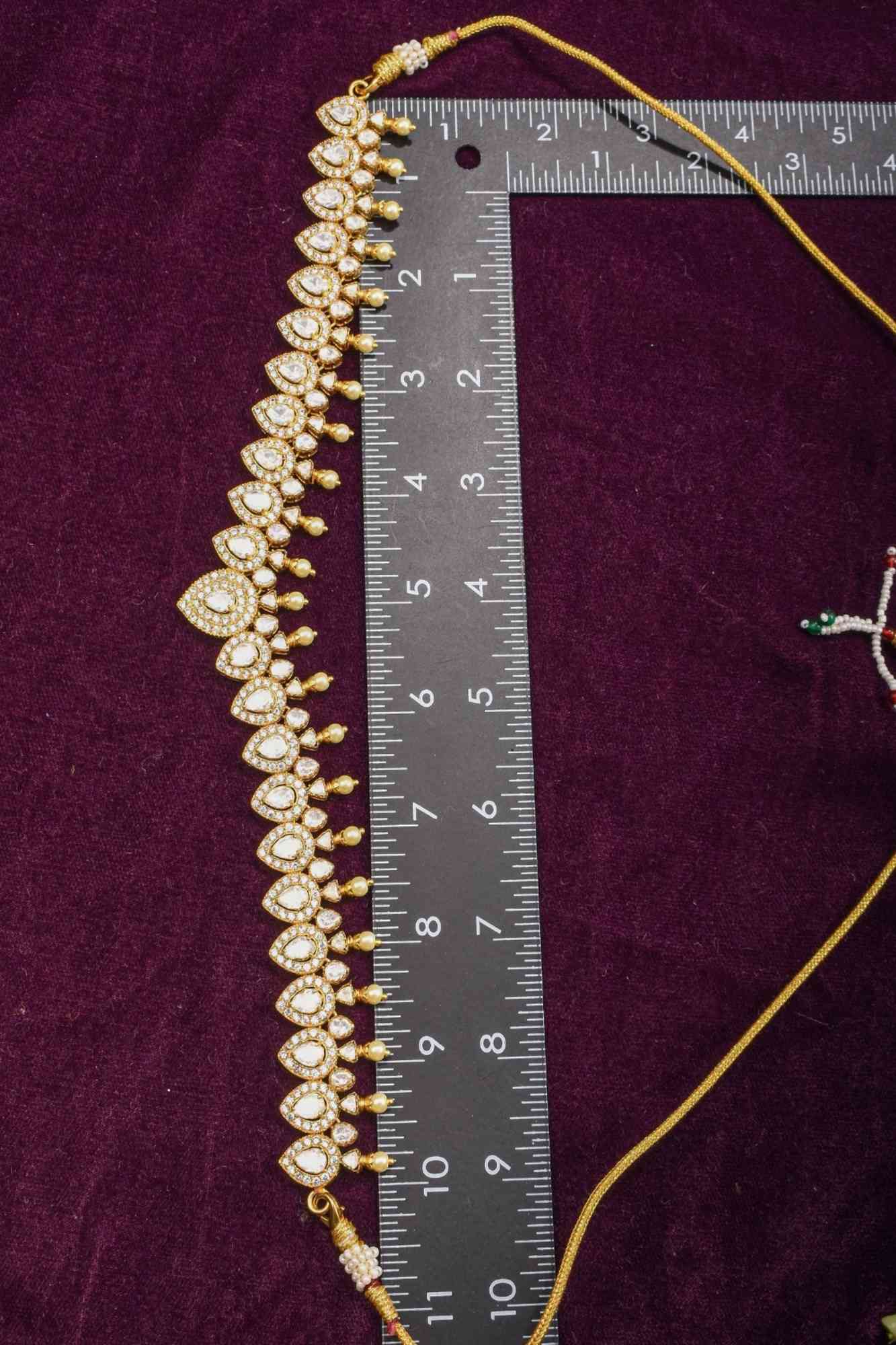 Leaf necklace with white stones, No earring