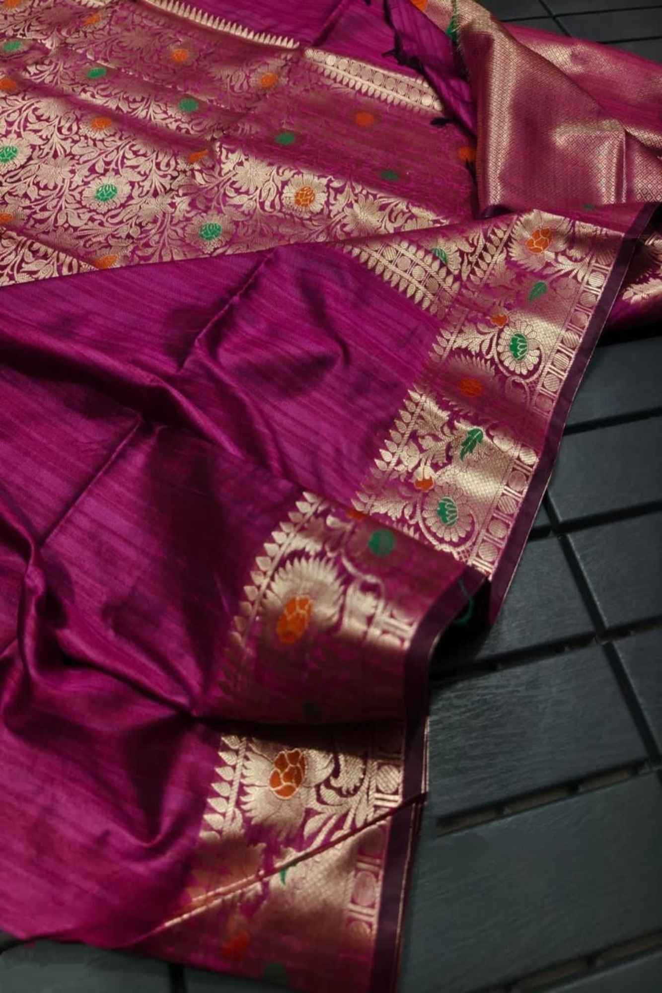 Banarasi with meenakari work and zari woven ready to wear saree