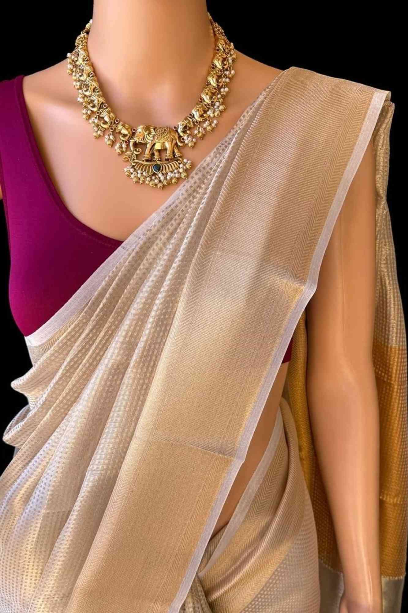 Nayanthara inspired Jacquard Tissue Silk Ready to wear Saree