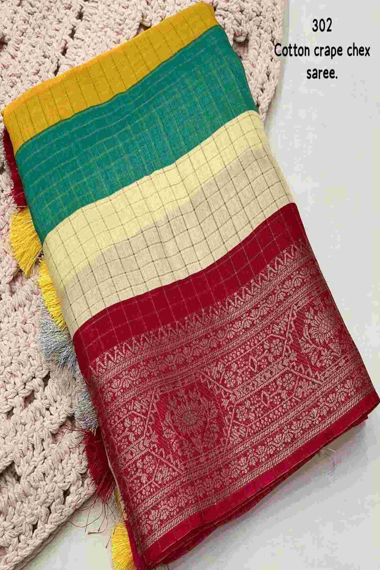 Cotton Crepe Vibrant Multicolor with Intricate Border Work Ready To Wear Saree