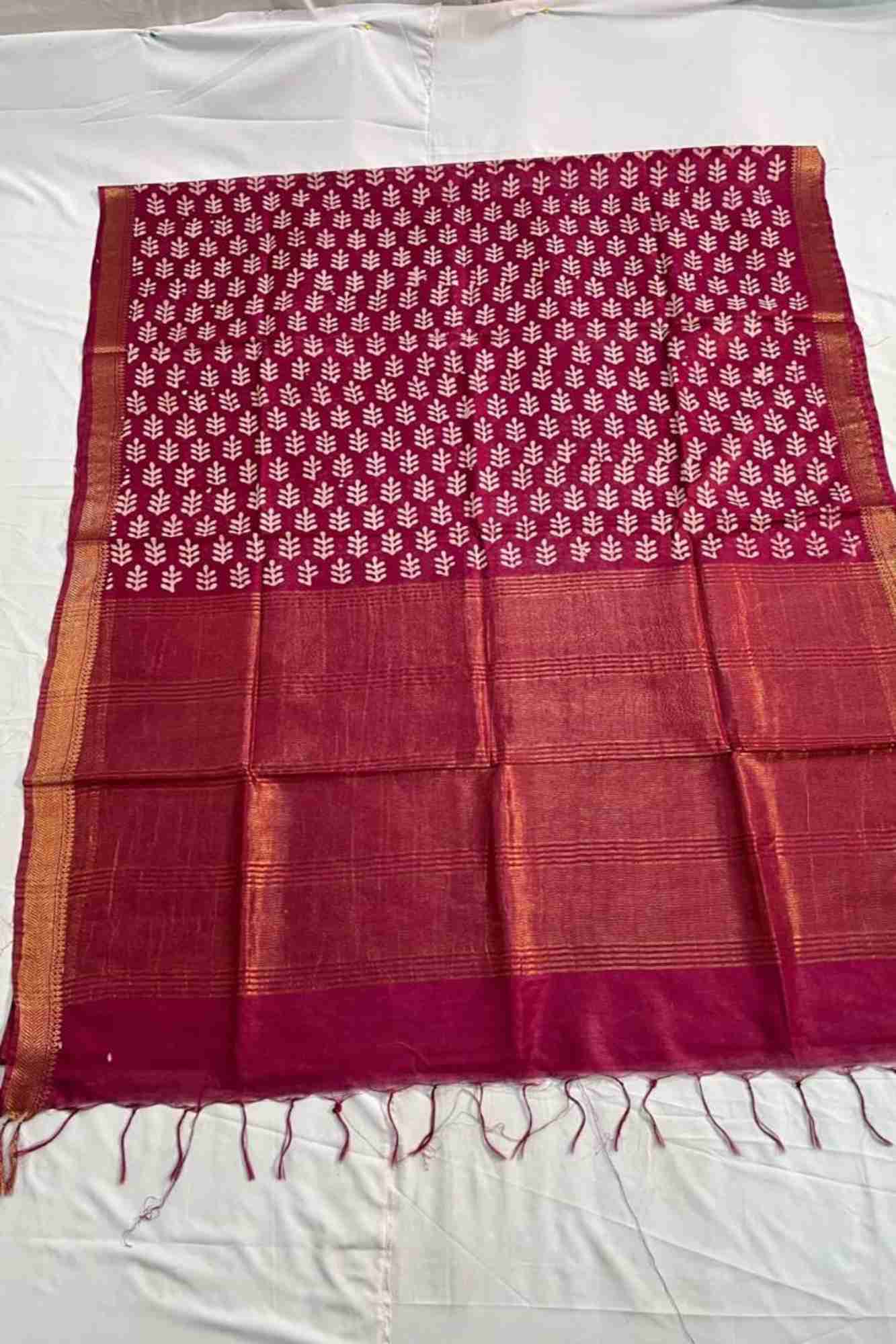 Kota Silk in Maroon with Zari Border & Leaf Motifs Ready To Wear Saree