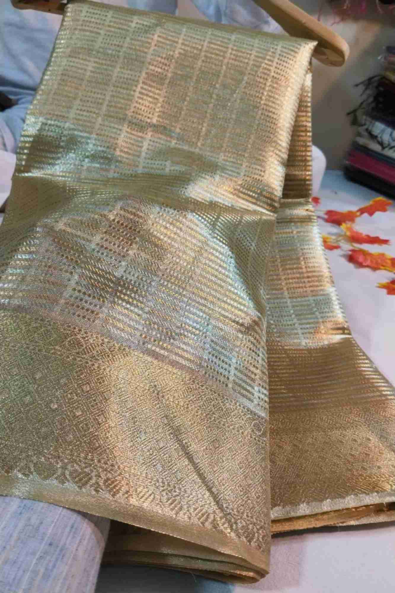 Golden Soft Tissue Silk with Geometric Patterns & Decorative Border Ready To Wear Saree