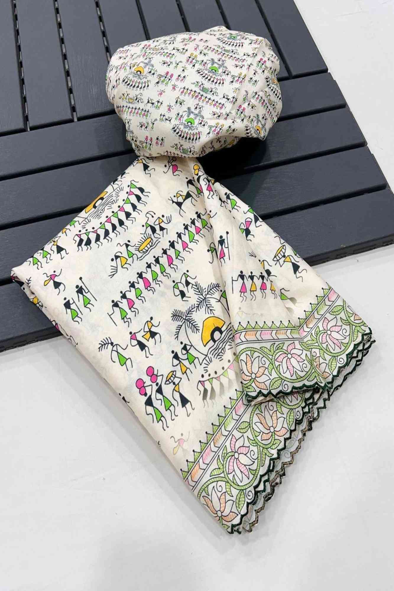 Cotton Silk with Tribal Warli Ready To Wear Saree