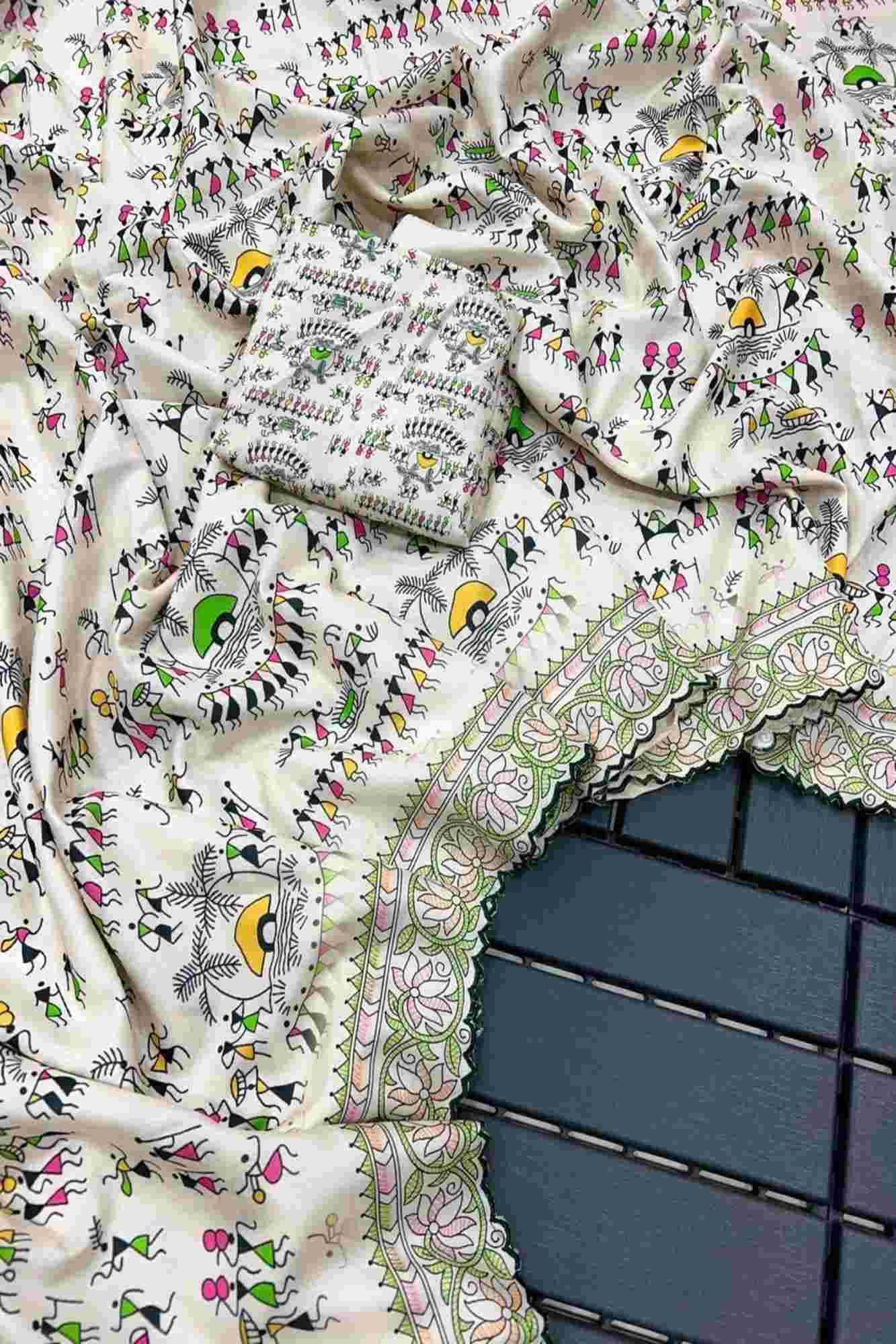 Cotton Silk with Tribal Warli Ready To Wear Saree