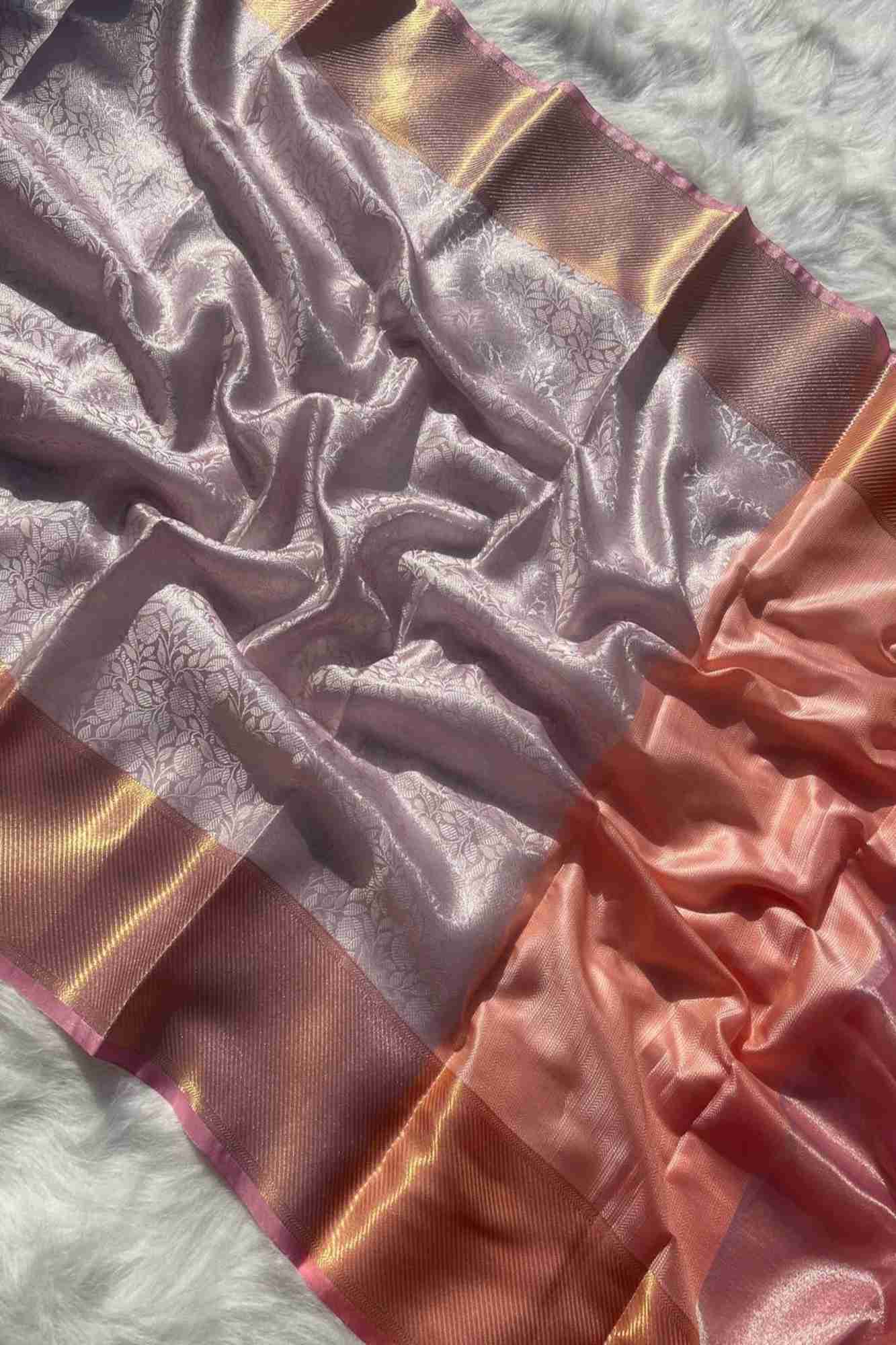 Banarasi-Inspired Tissue Silk with Zari Floral Jaal Ready To Wear Saree