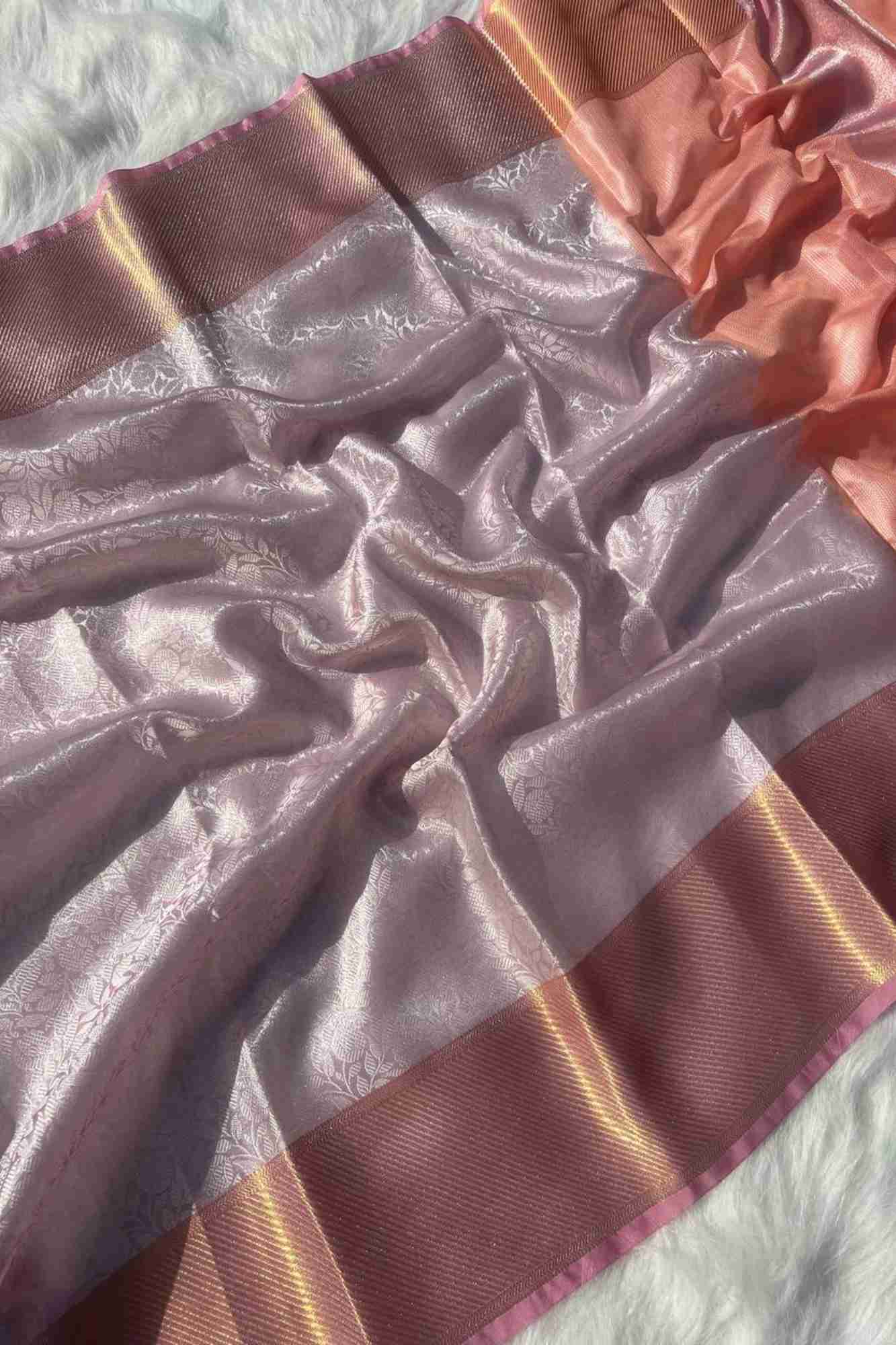 Banarasi-Inspired Tissue Silk with Zari Floral Jaal Ready To Wear Saree