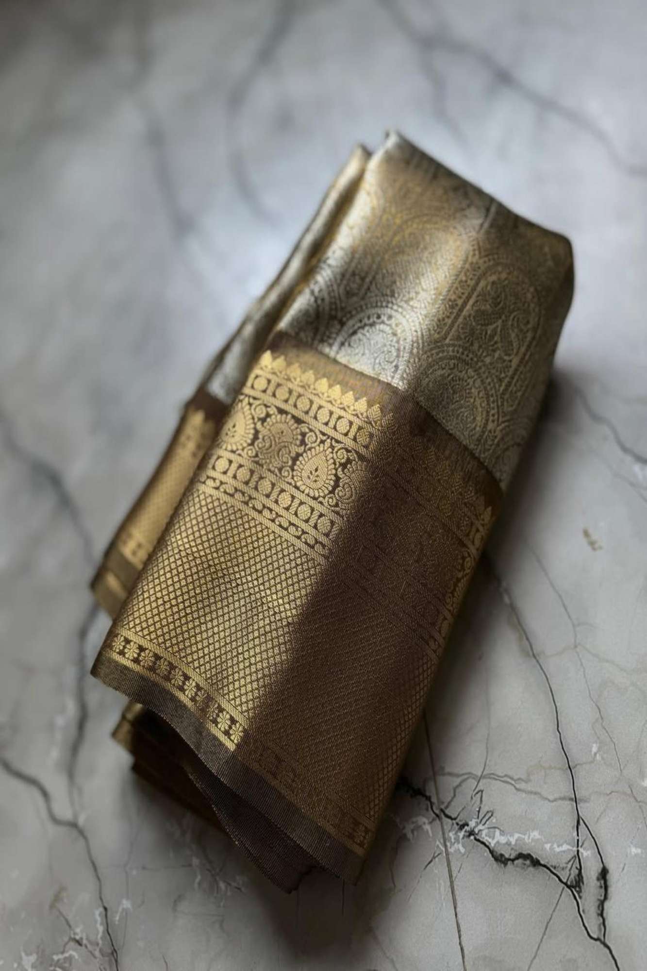 Soft Tissue Silk with Banarasi Motifs & Golden Zari Border Ready To Wear Saree