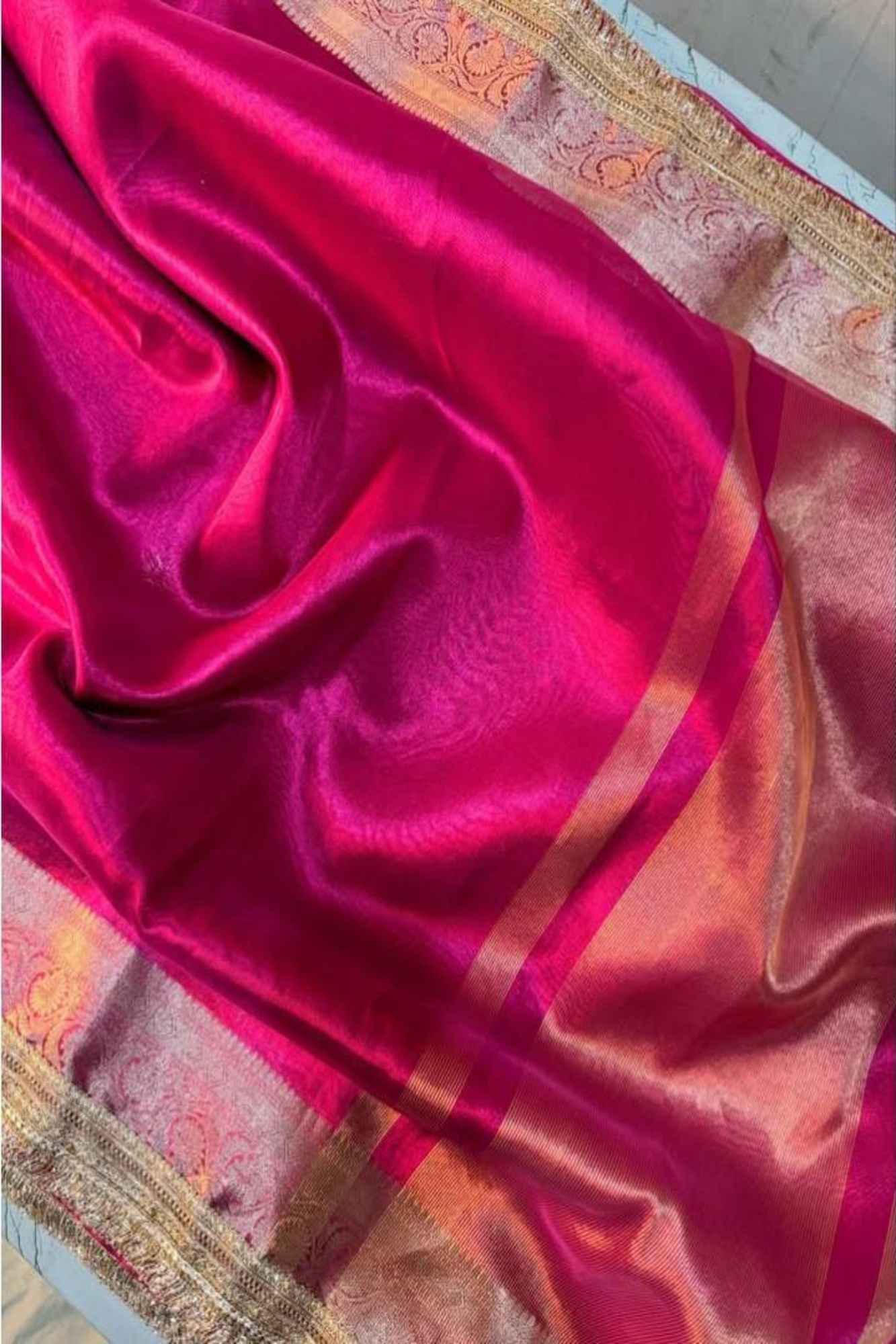 Banarasi-Inspired Tissue Silk with Intricate Zari Weaving Ready To Wear Saree