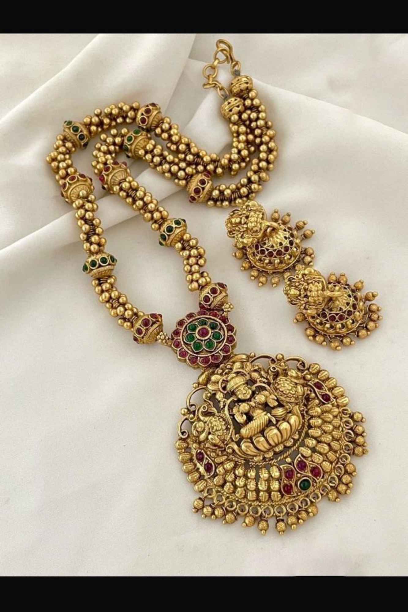 Divine Lakshmi Temple Jewelry Set With Matching Earring