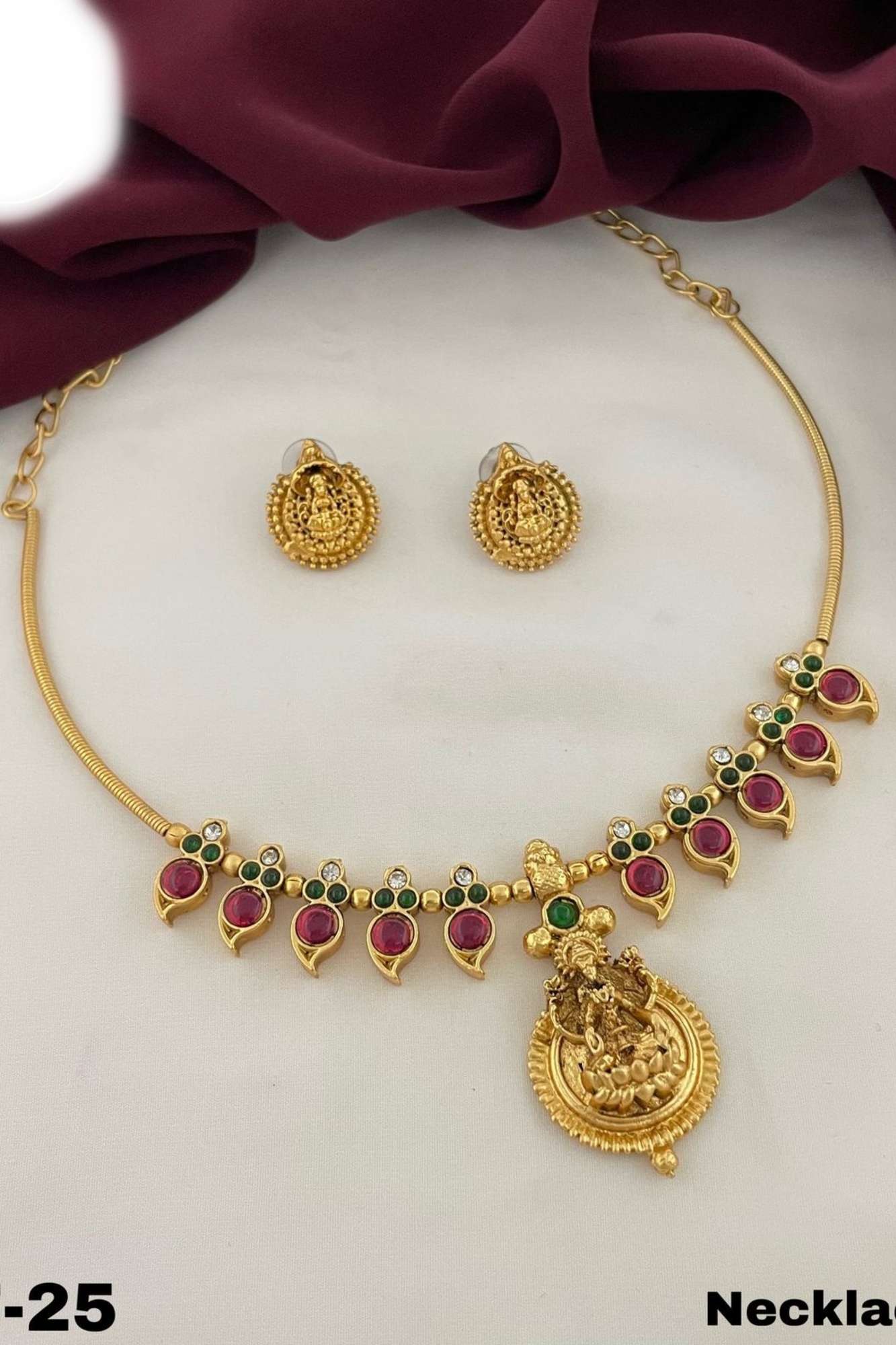 Regal Lakshmi Devi Temple Necklace Set With Matching Earring
