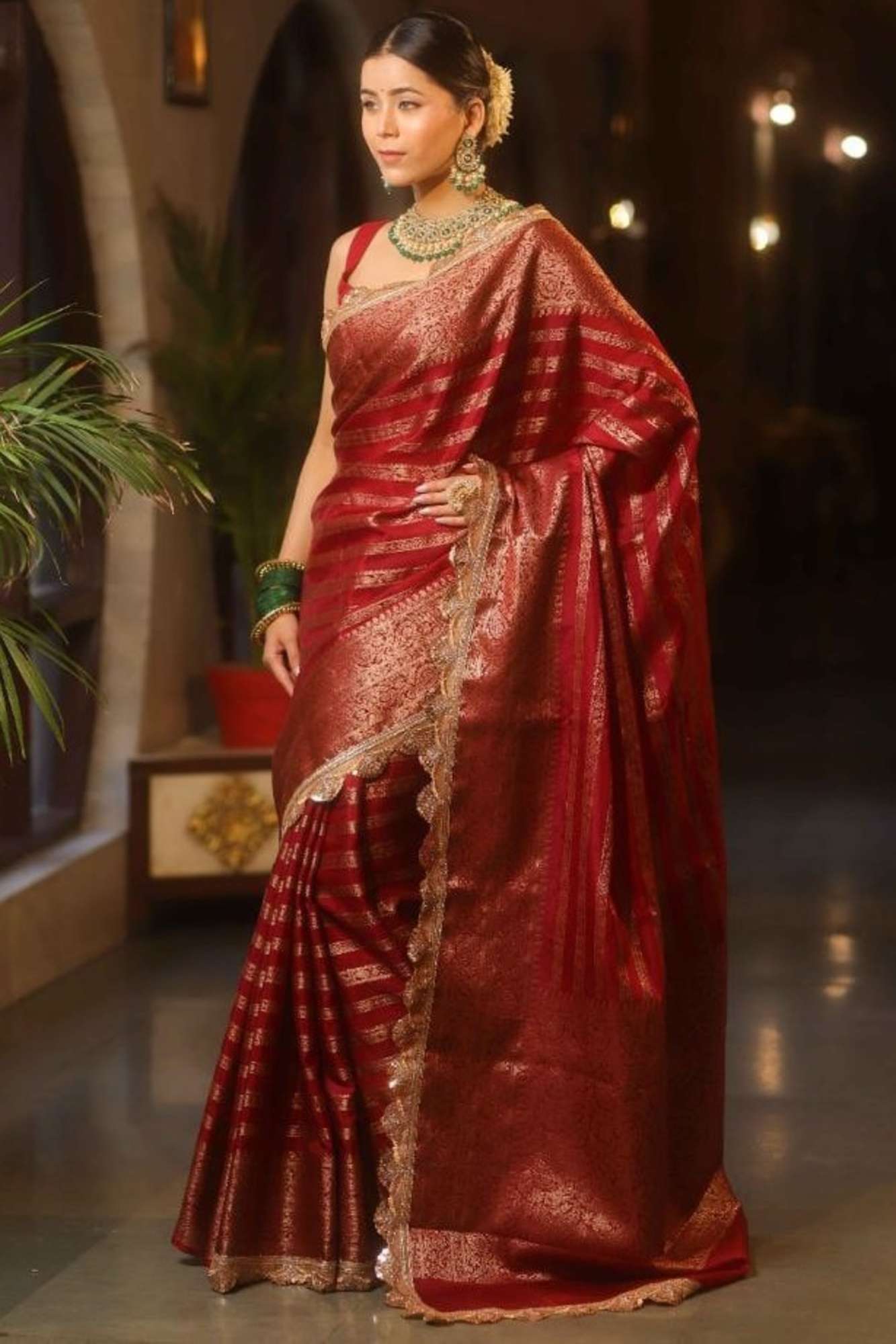 Regal Red Banarasi-Inspired Soft Warm Silk Ready To Wear Saree