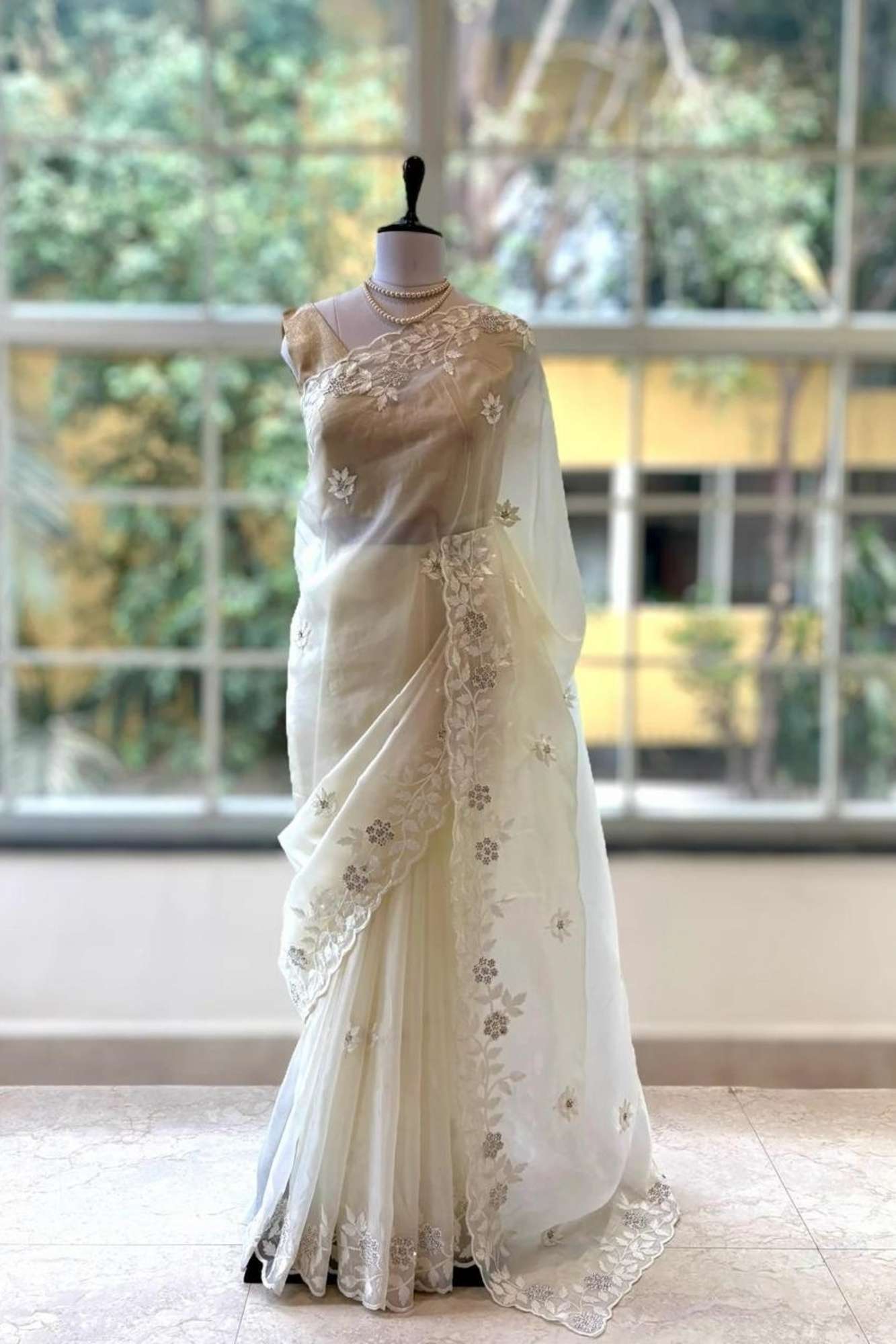 Organza Hand-Embroidered with Sequin Detailing Ready To Wear Saree