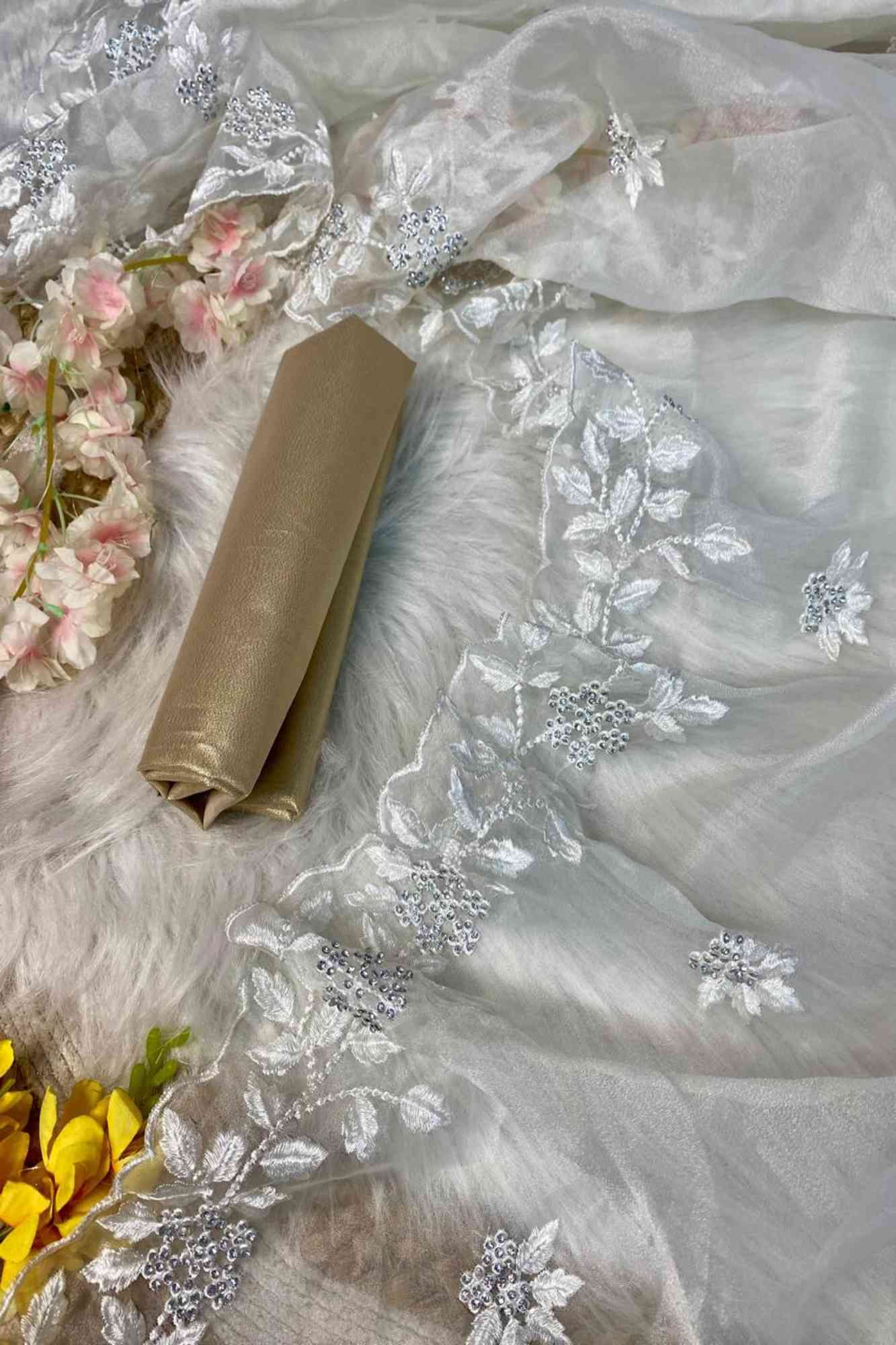 Organza Hand-Embroidered with Sequin Detailing Ready To Wear Saree