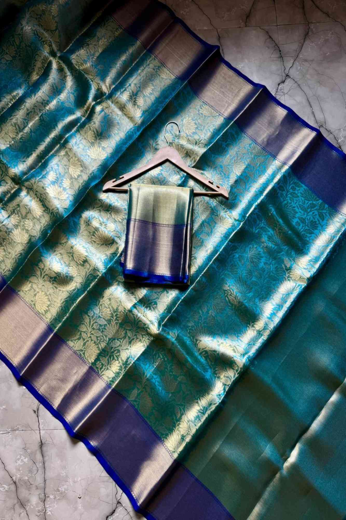 Tissue Silk with Gold Zari Floral Motifs & jacquards pallu Ready To Wear Saree