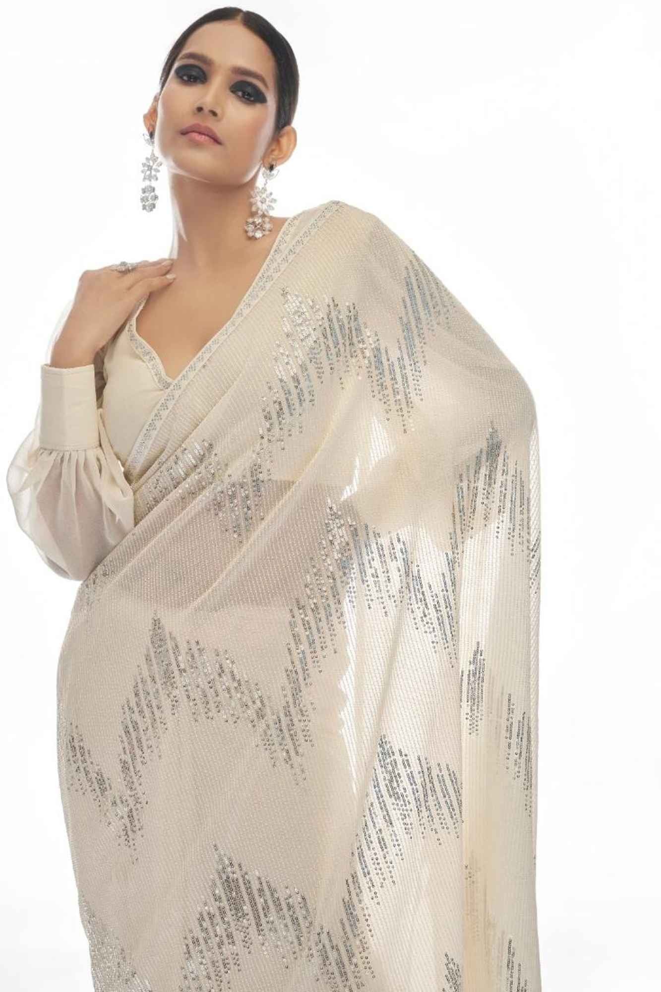 Ivory Sequin Dream in Georgette Ready To Wear Saree