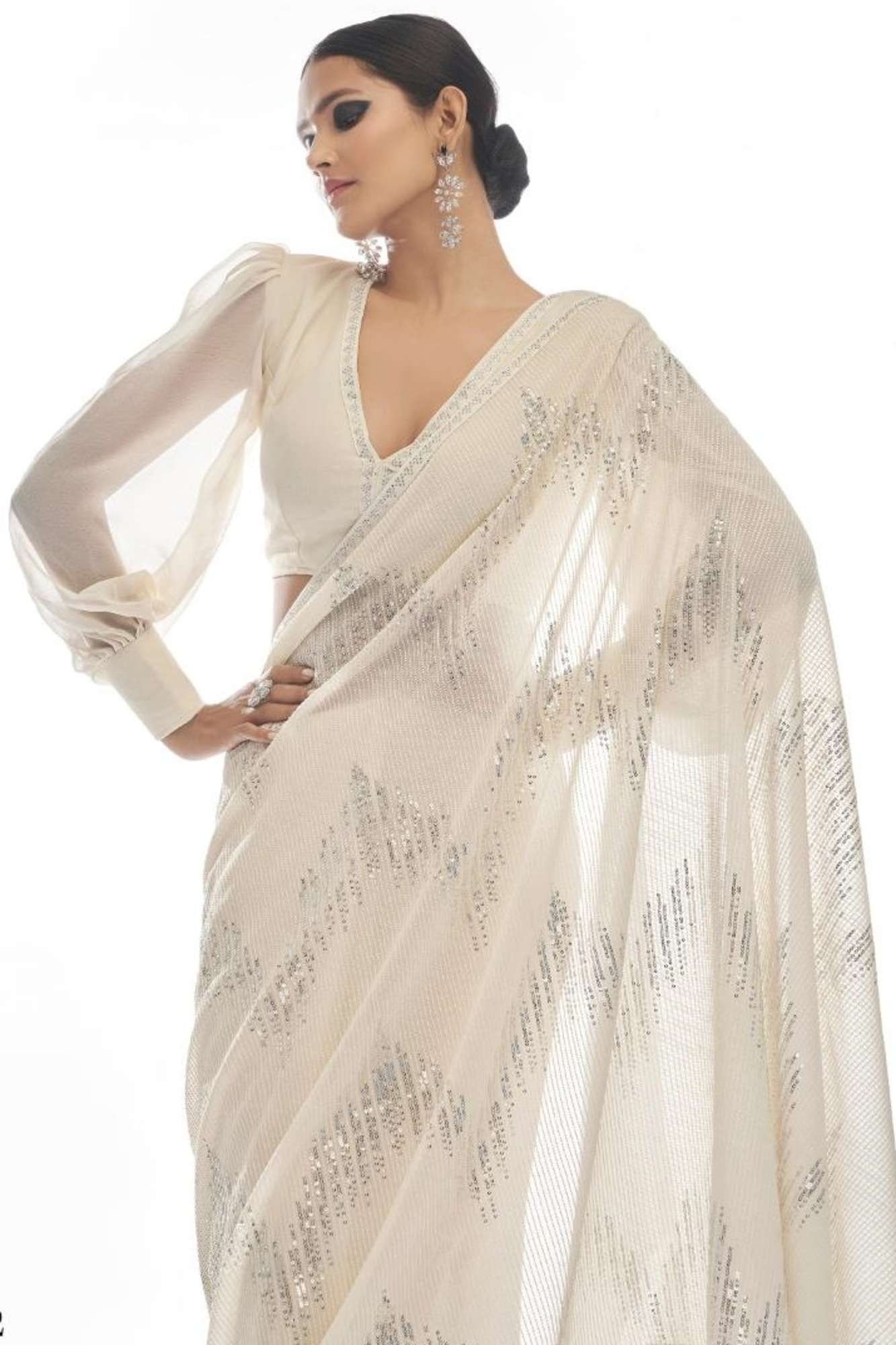 Ivory Sequin Dream in Georgette Ready To Wear Saree