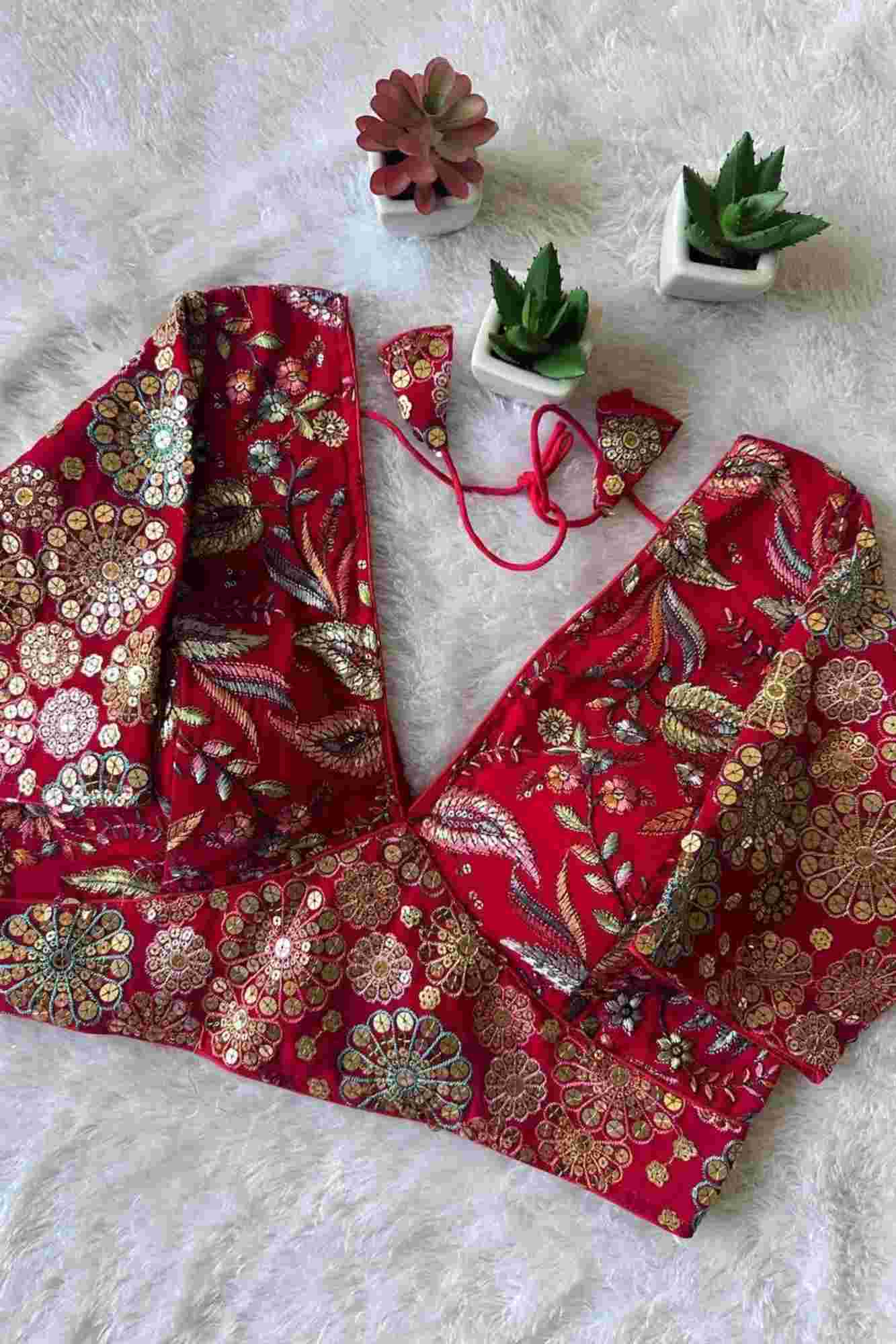 Georgette Embroidered Blouse with 9-Needle Multi Sequin Work Ready To Wear Blouse