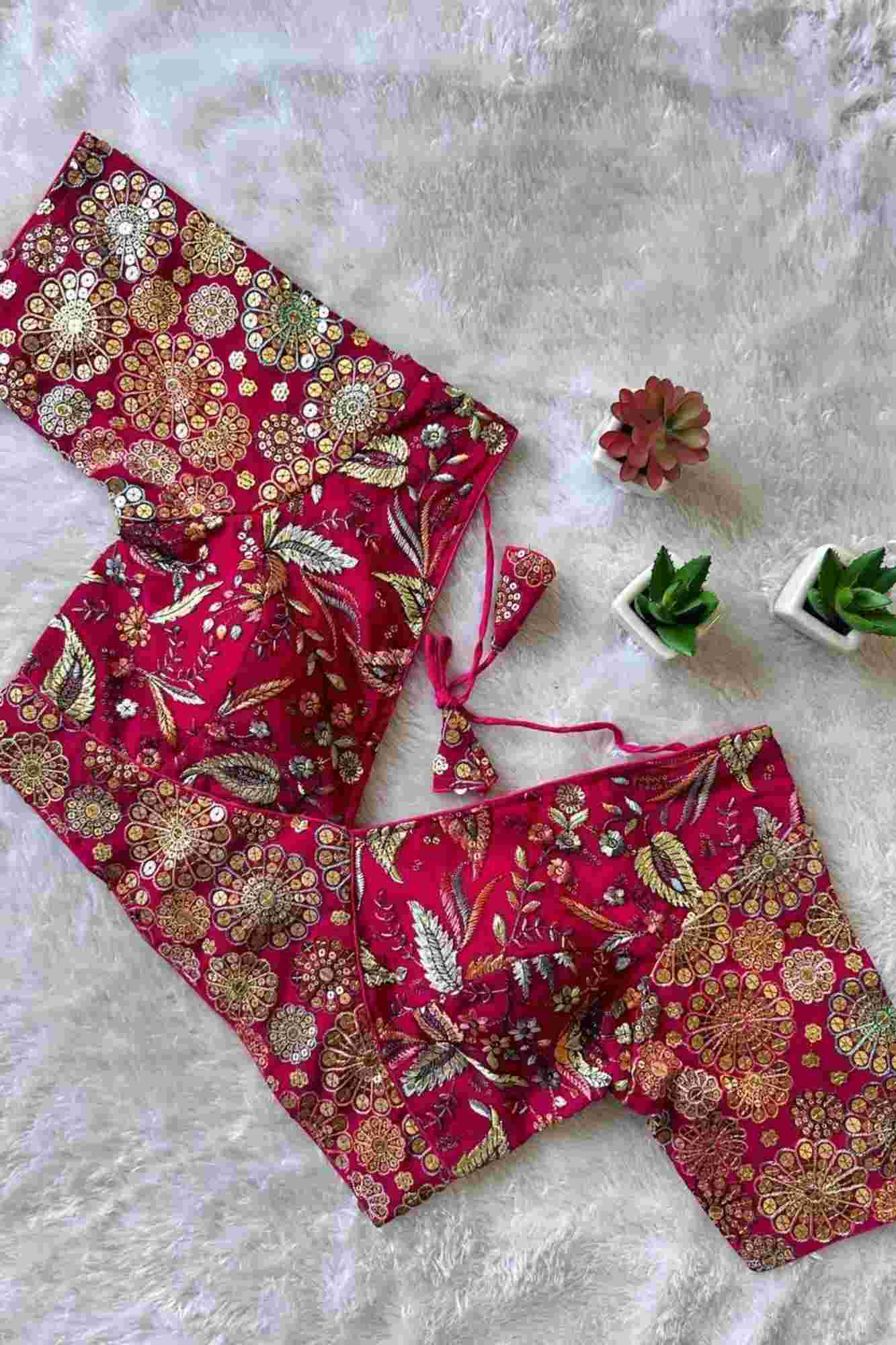 Georgette Embroidered Blouse with 9-Needle Multi Sequin Work Ready To Wear Blouse