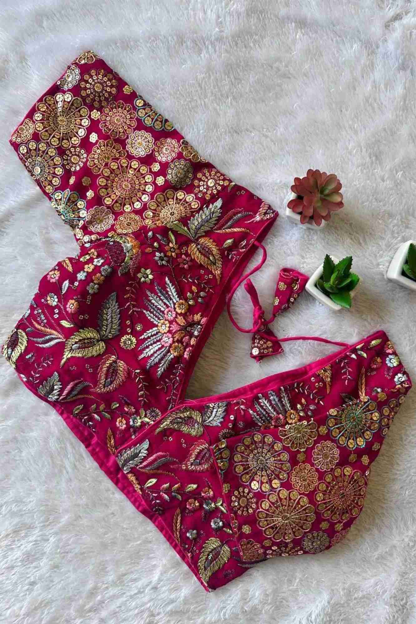 Georgette Embroidered Blouse with 9-Needle Multi Sequin Work Ready To Wear Blouse