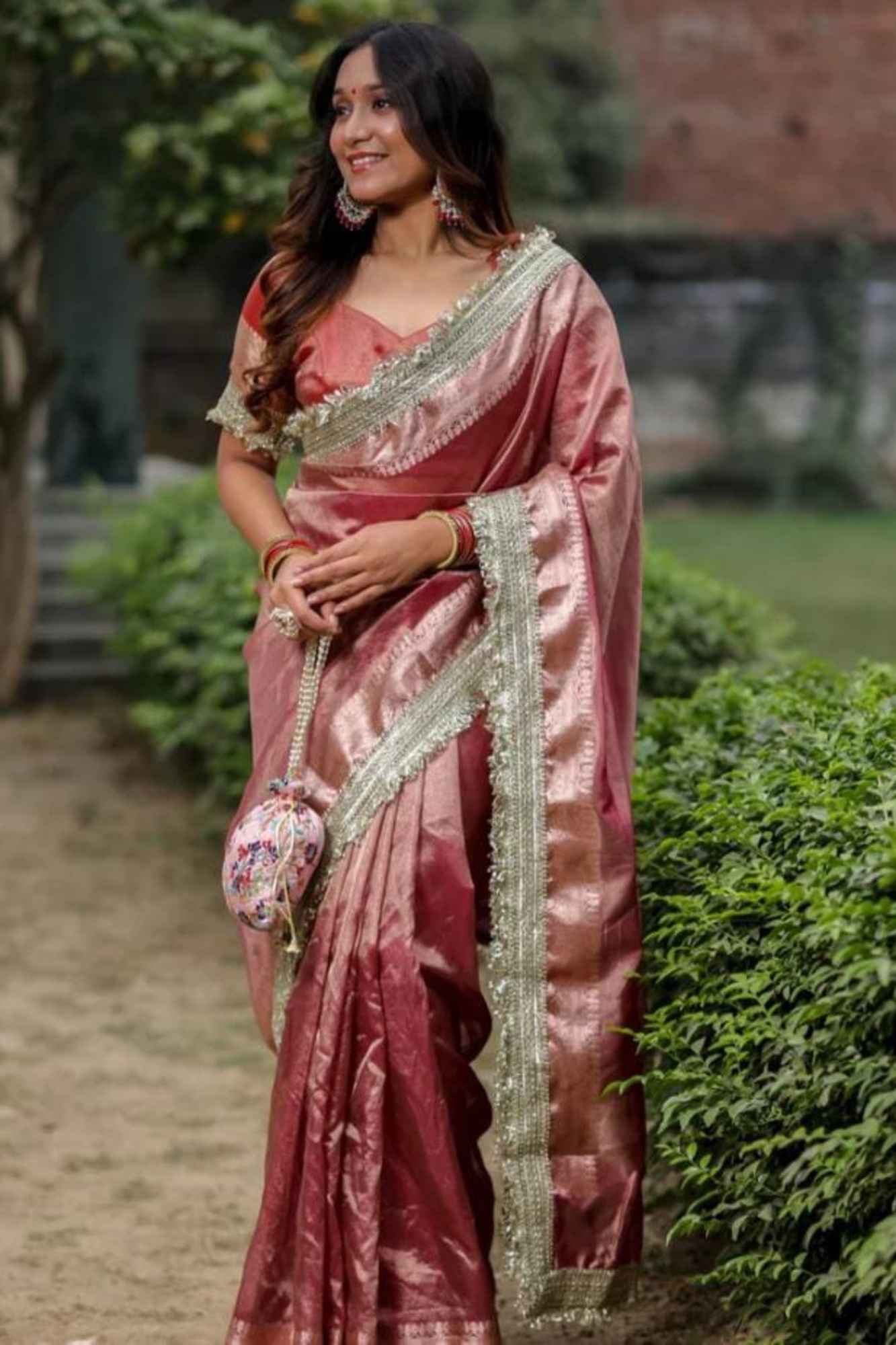 BEARTIFUL SOFT TISSUE SILK ZARI AND LACE WORK READY TO WEAR SAREE