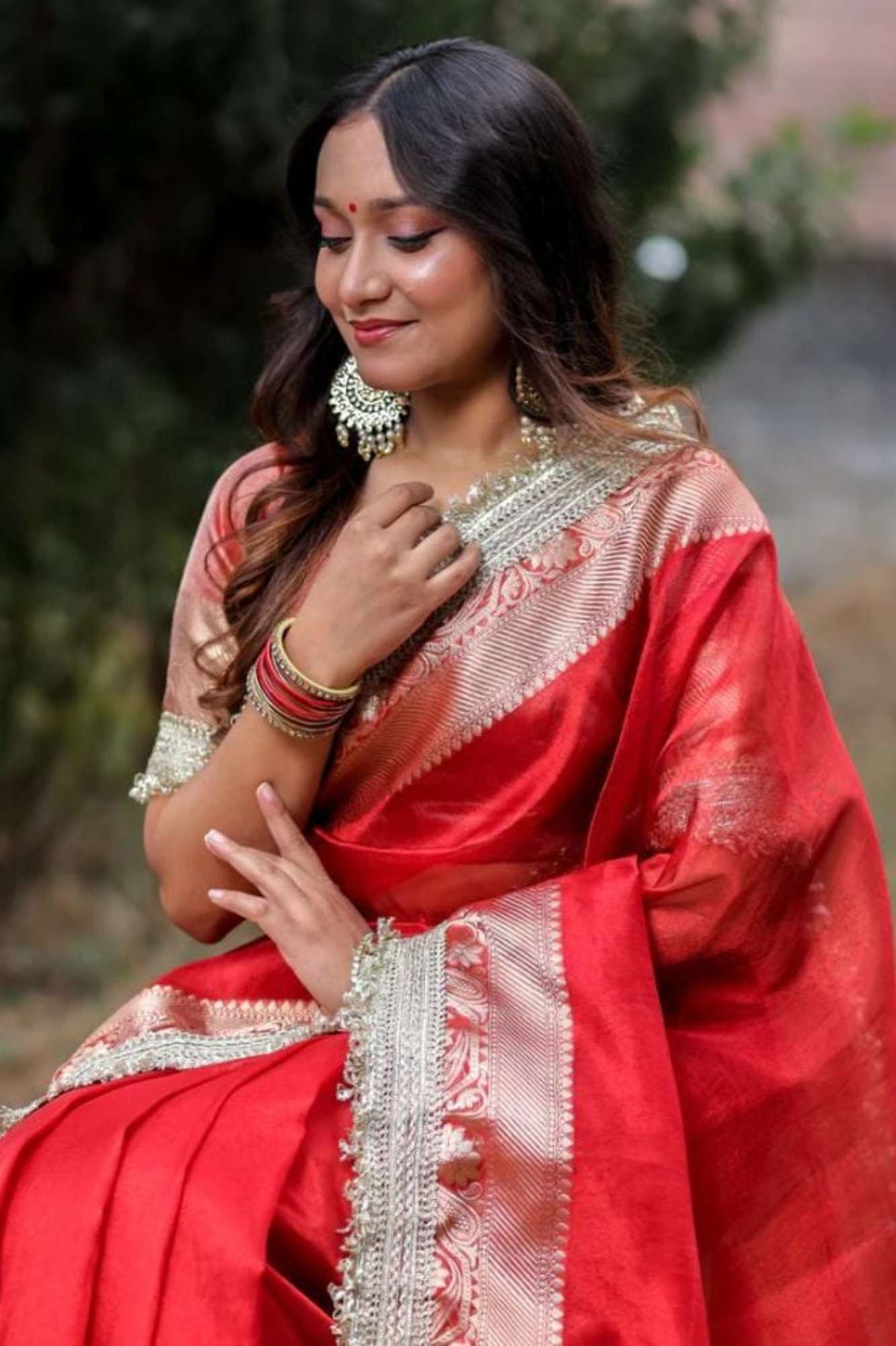 Banarasi-Inspired Tissue Silk with Zari-Embroidered Border Ready To Wear Saree